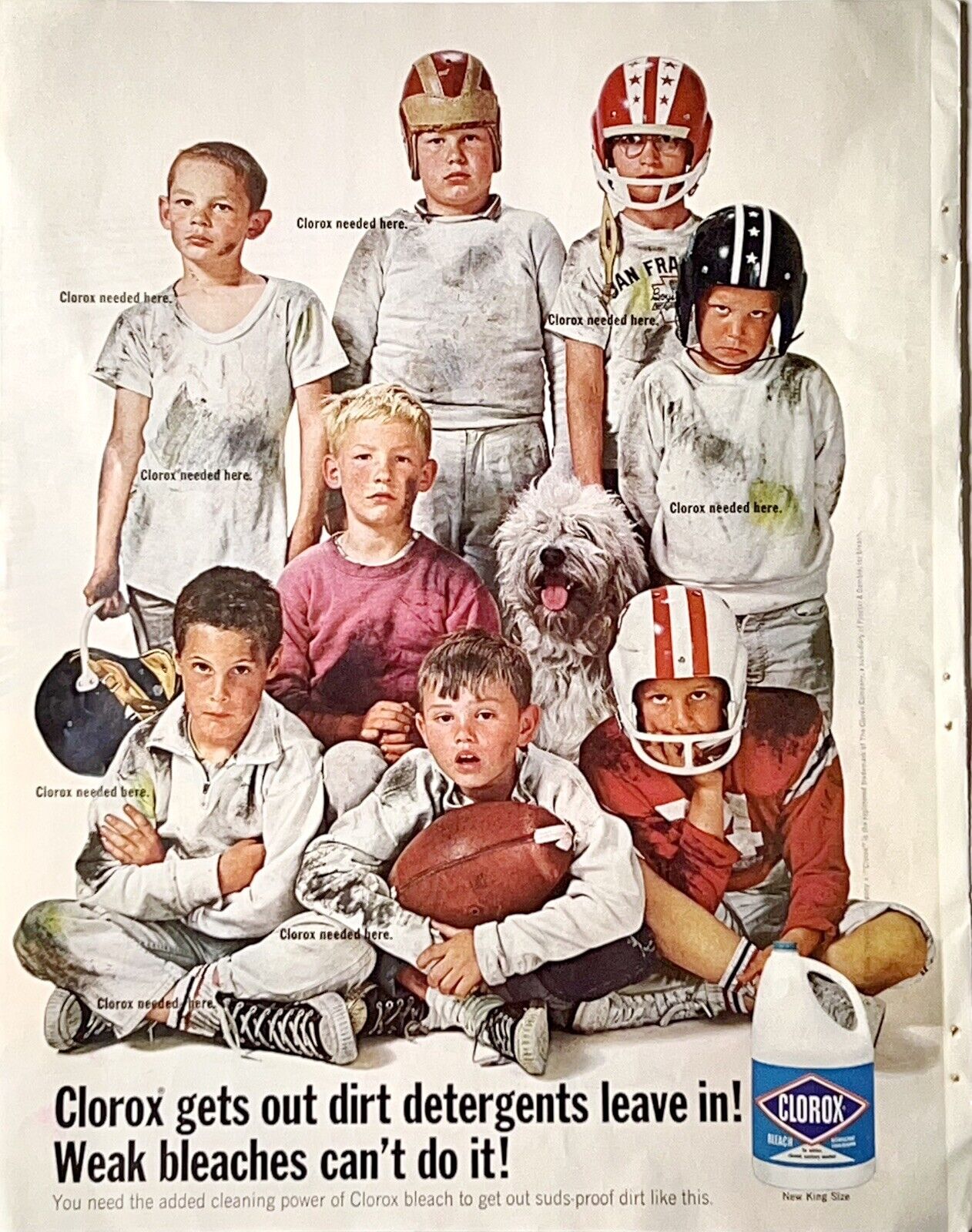 1960s Clorox Football Family Product Print Advertisement Ad 1965