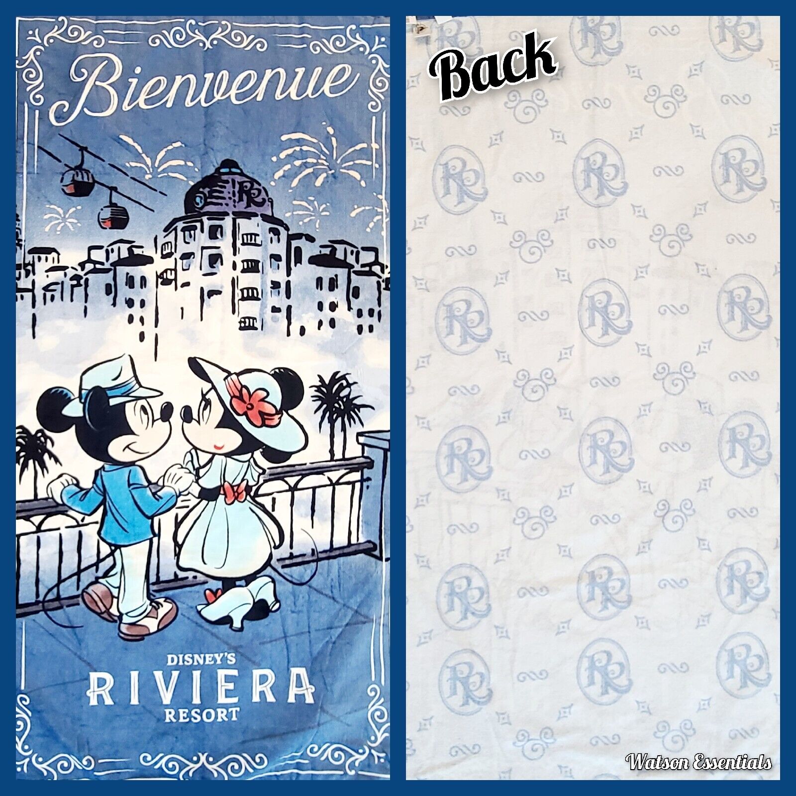 WDW Disney Riviera Resort Mickey & Minnie Bienvenue Beach Pool Towel 63”x33” NEW