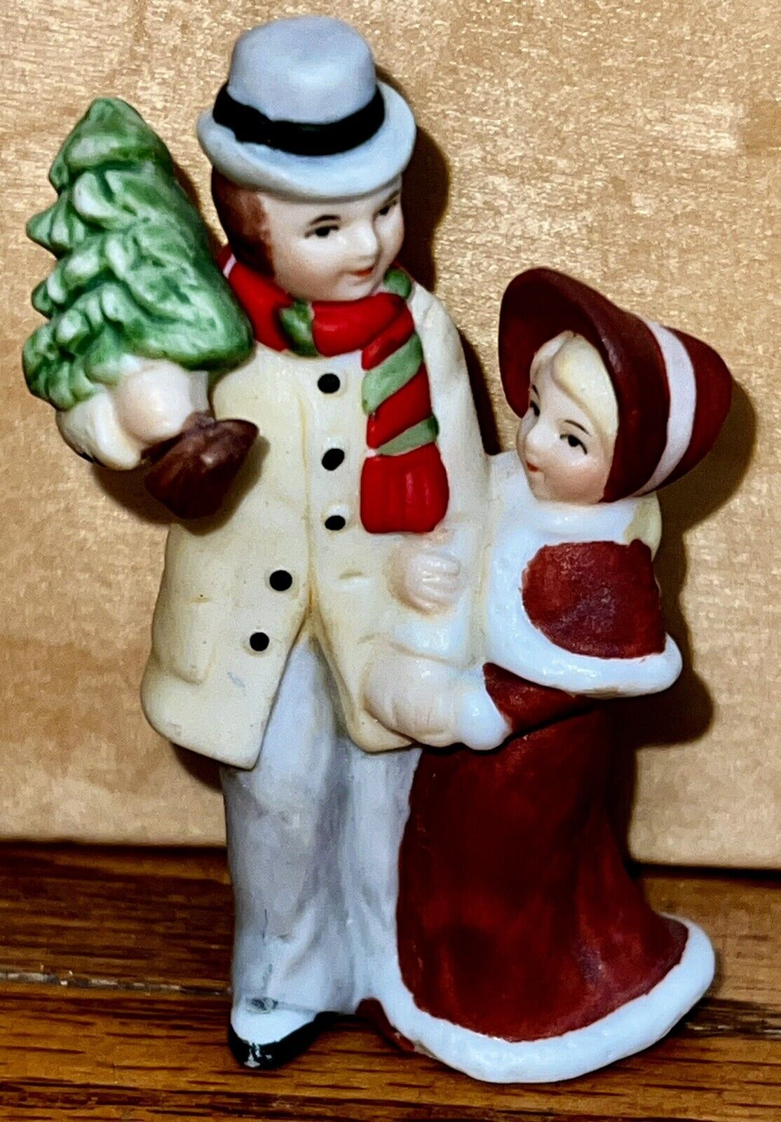 Vintage Lefton Colonial Village - Father & Daughter with Tree 1986 05910