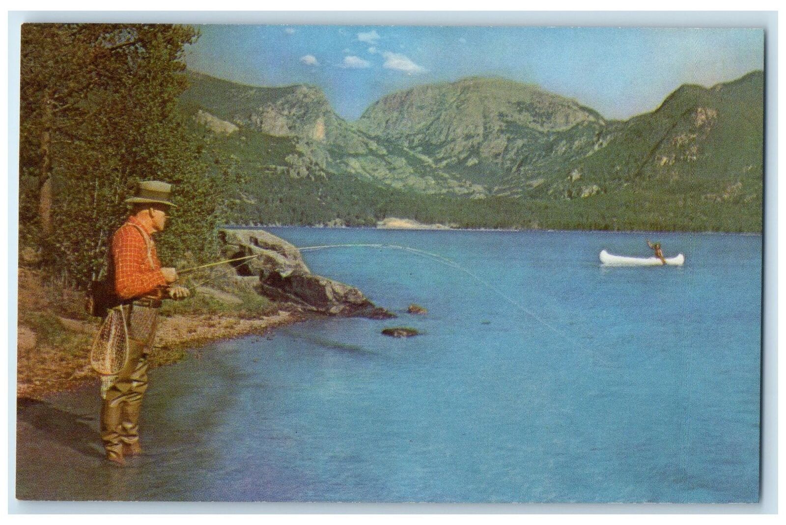 c1950's Fishing & Canoeing Mountains On Grand Lake Colorado CO Unposted Postcard
