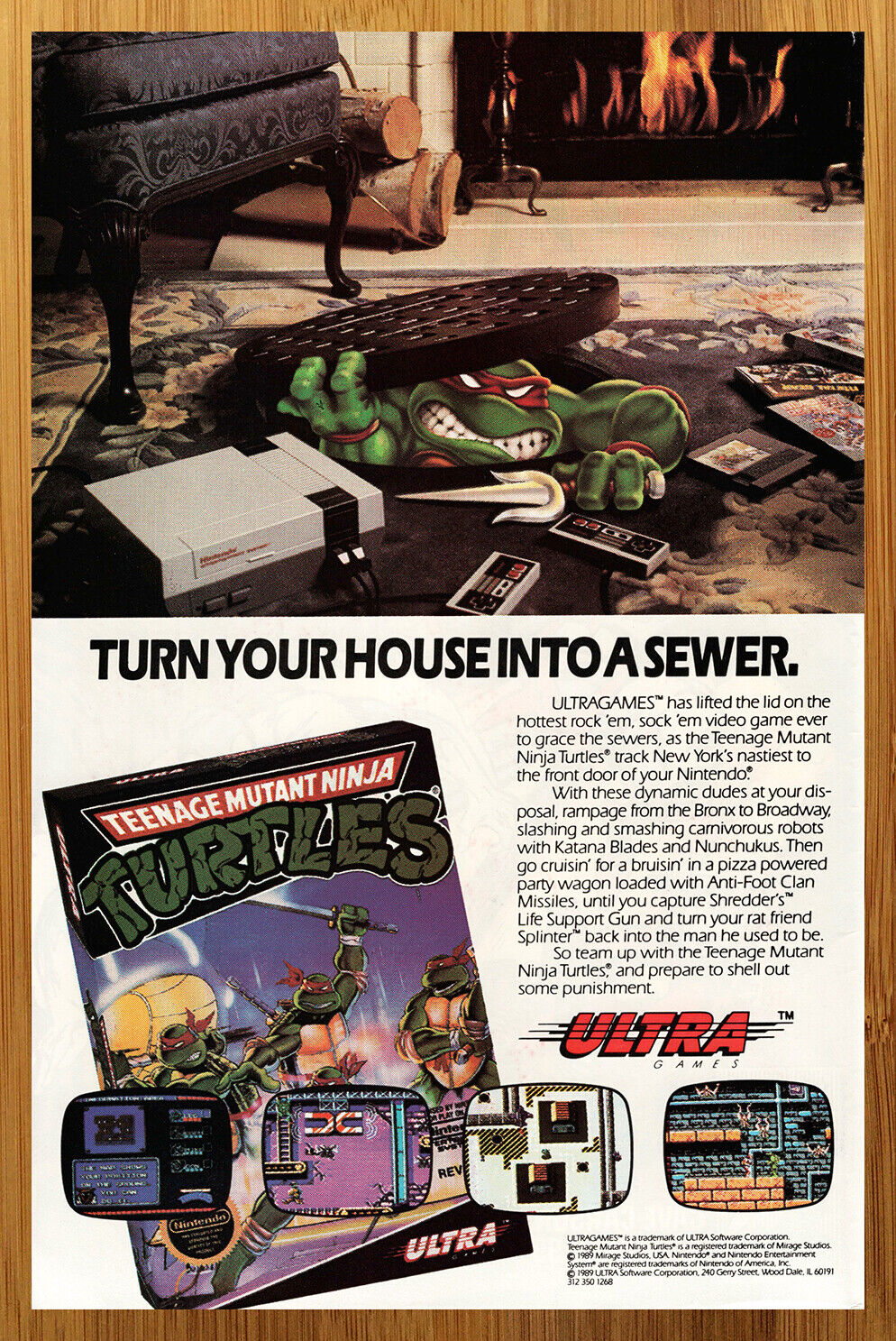 1989 Teenage Mutant Ninja Turtles NES Vintage Print Ad/Poster Official TMNT Art