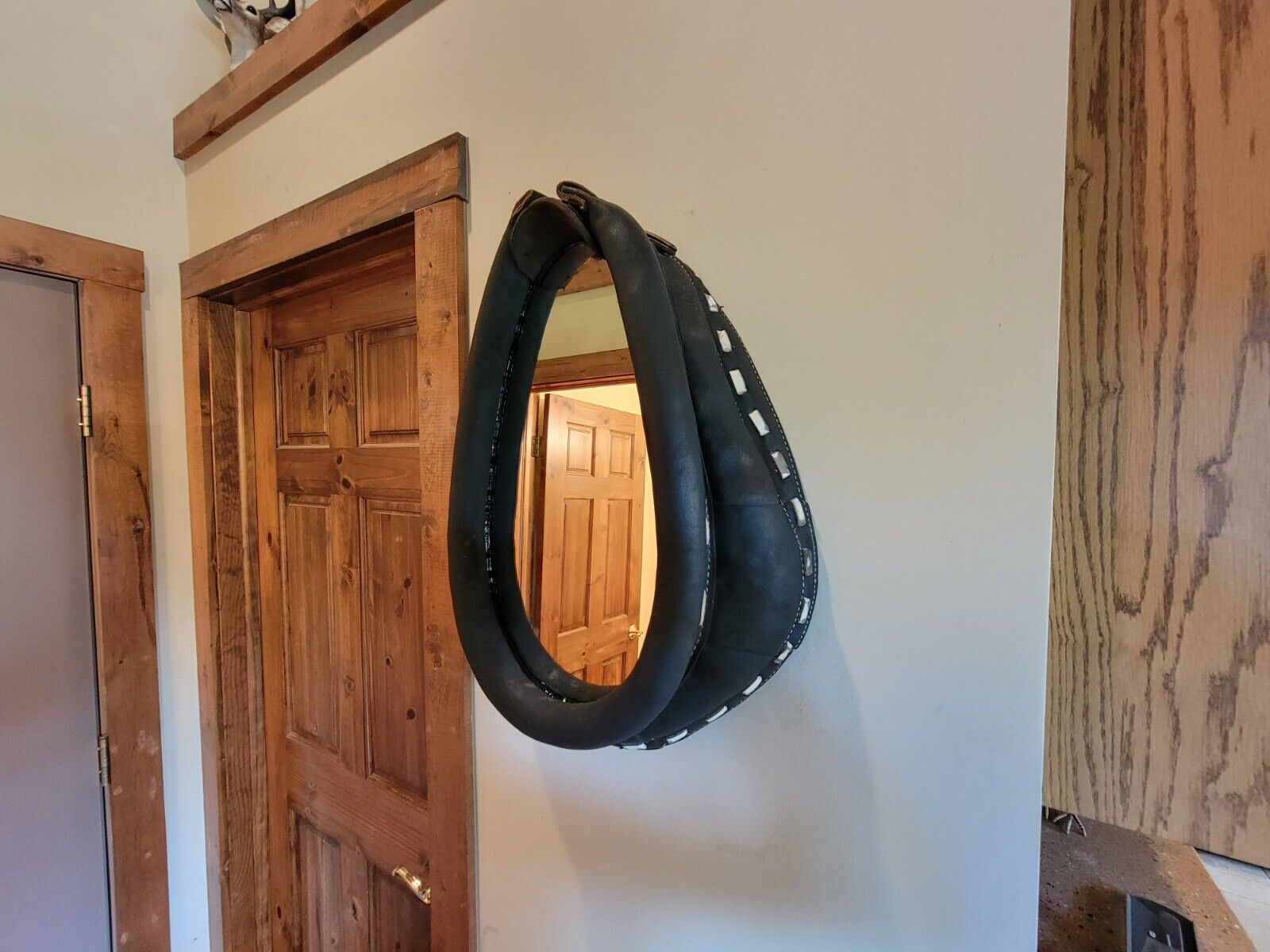 Vintage Leather Horse Pony Collar wt custom fit Mirror  EXC.