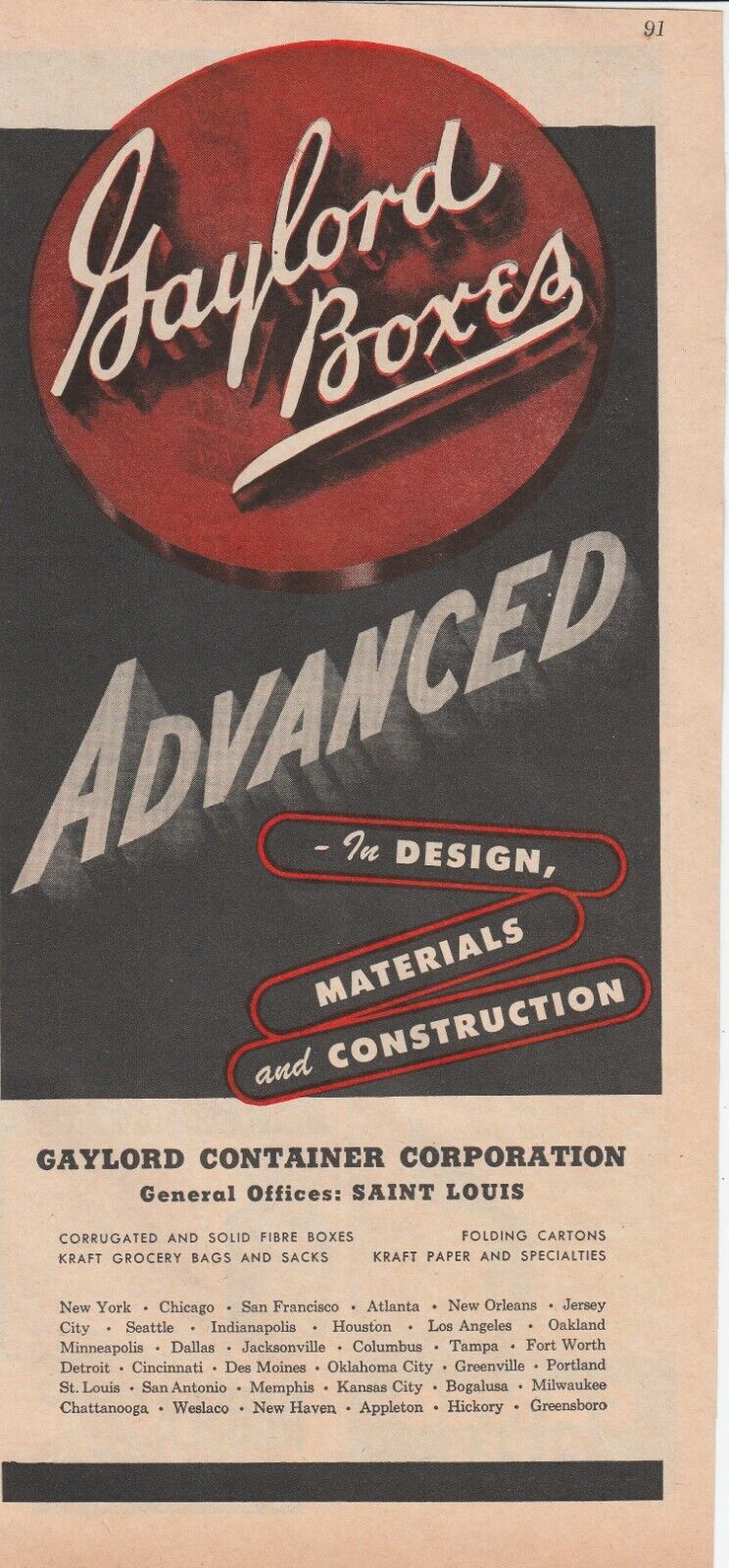Gaylord Boxes Advanced and Design Materials and Constructio Newsweek 1976 Mag Ad