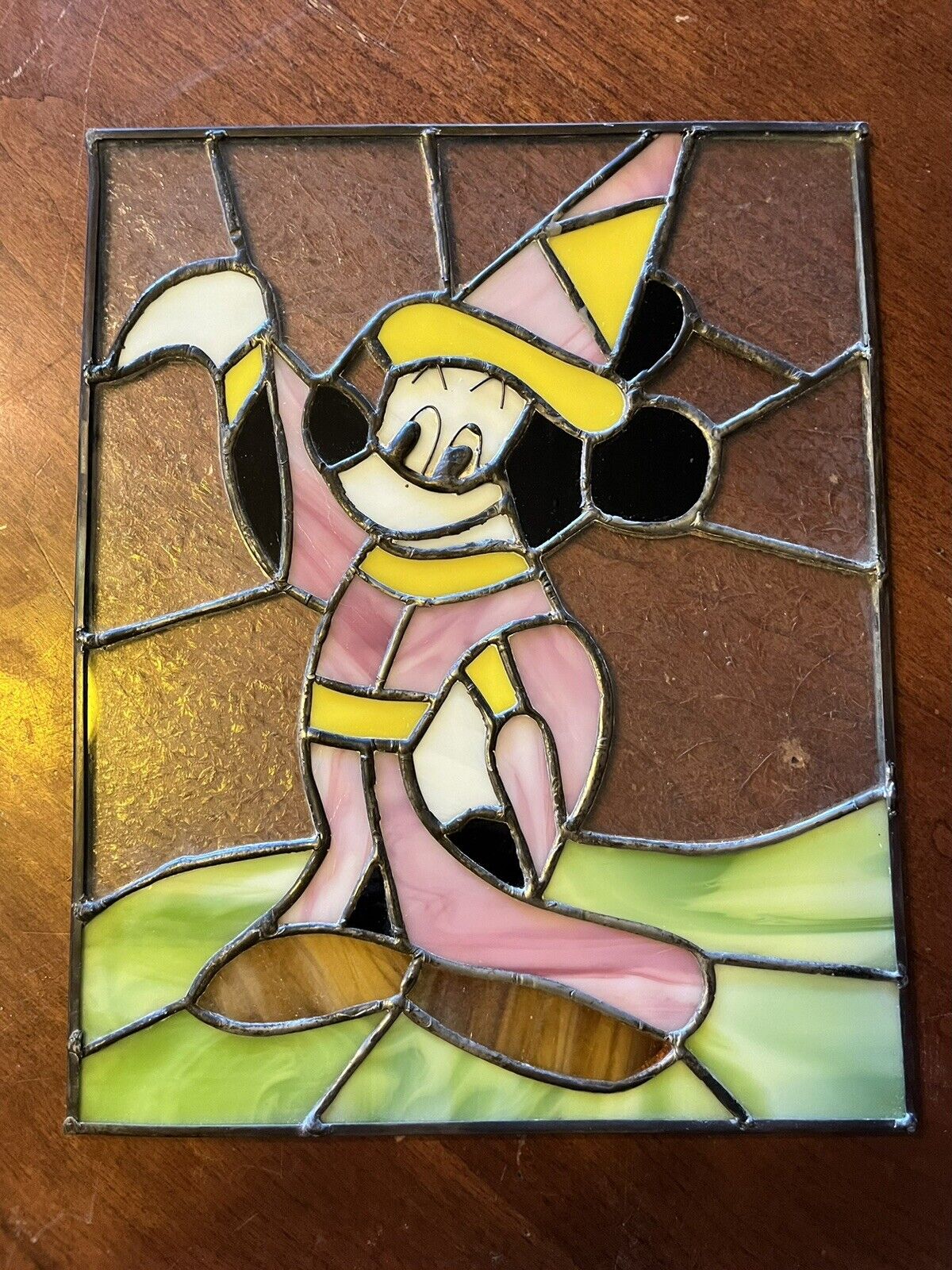 Mickey Mouse Fantasia Stained Leaded Glass Window Disney Vintage Antique ￼
