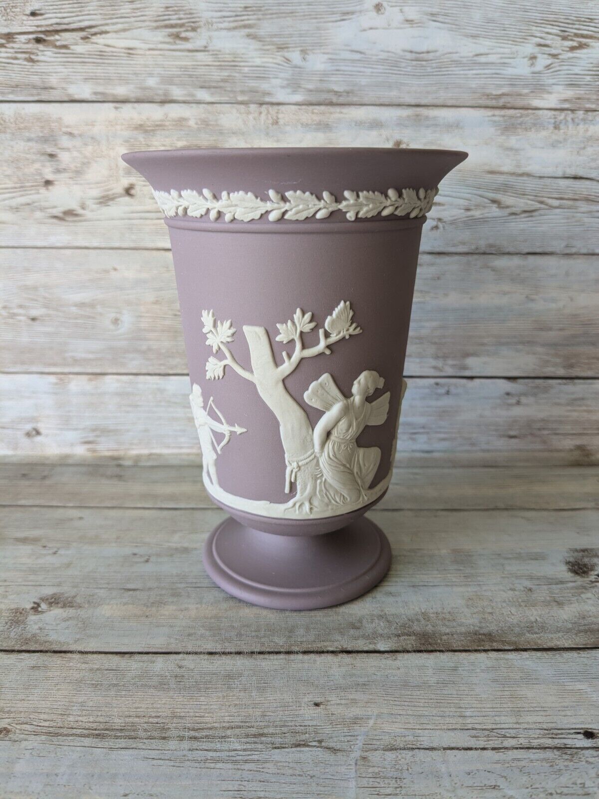 Wedgwood Lilac Jasperware Footed Vase 5.5 inch Cupid Psyche 
