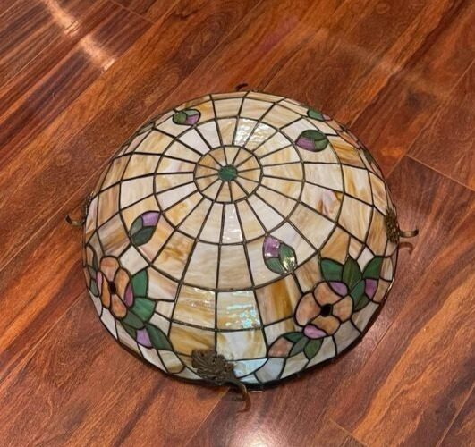 Tiffany Style, Floral, Stained Glass Lamp Shade, Vintage Replica