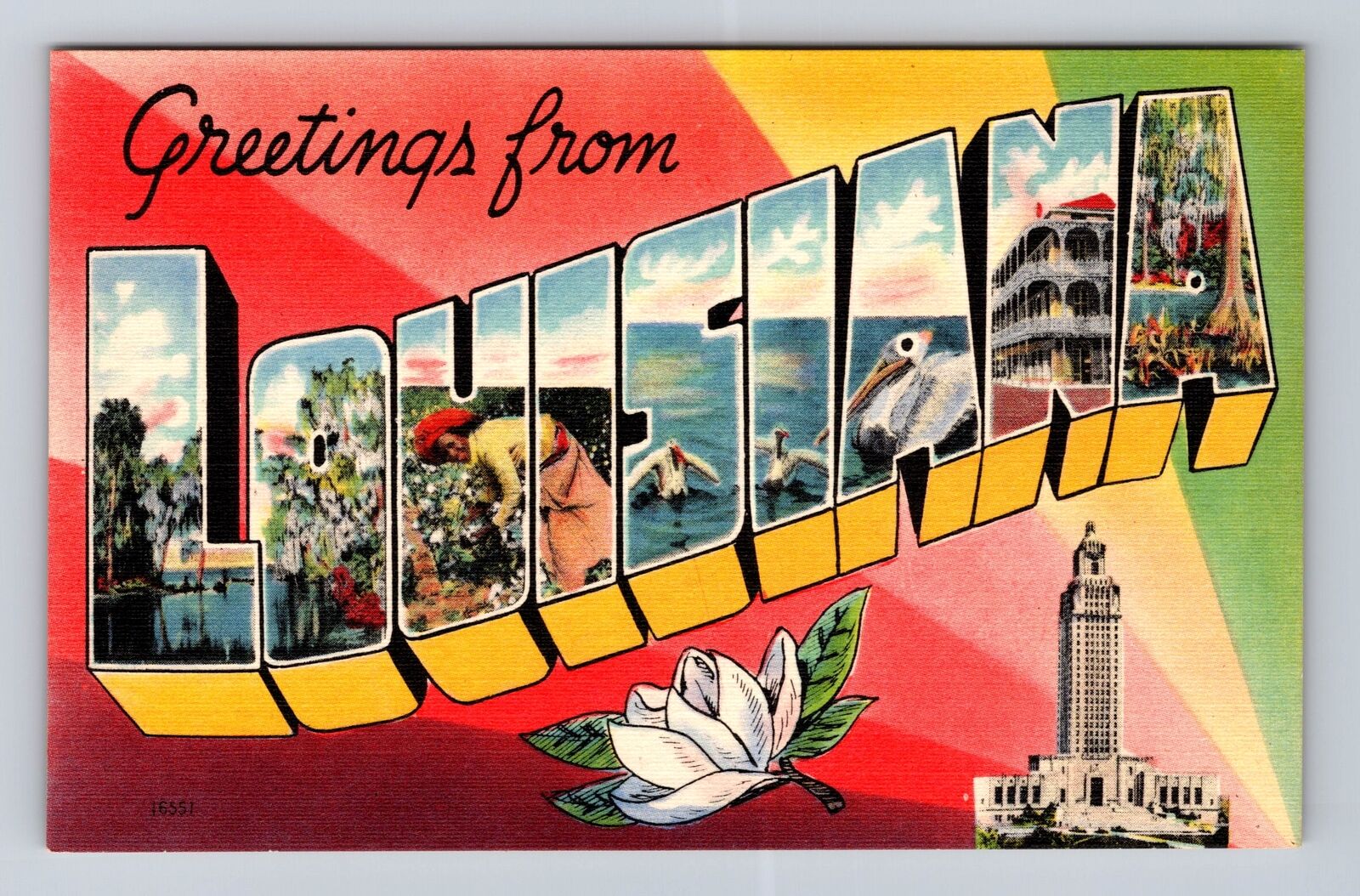 LA-Louisiana, LARGE LETTER General Greetings, Antique, Vintage Souvenir Postcard