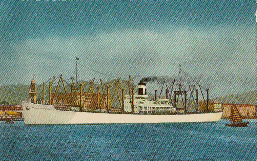 Postcard Ship SS Pacific Transport Hong Kong Harbor