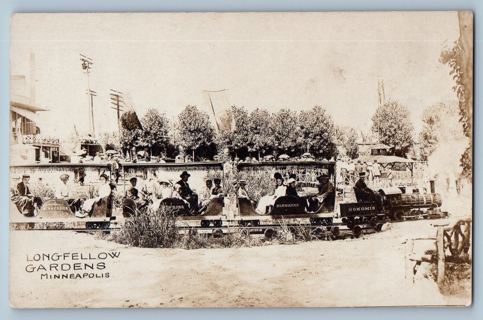 Minneapolis Minnesota MN Postcard RPPC Photo Long Fellow Gardens Train c1910's