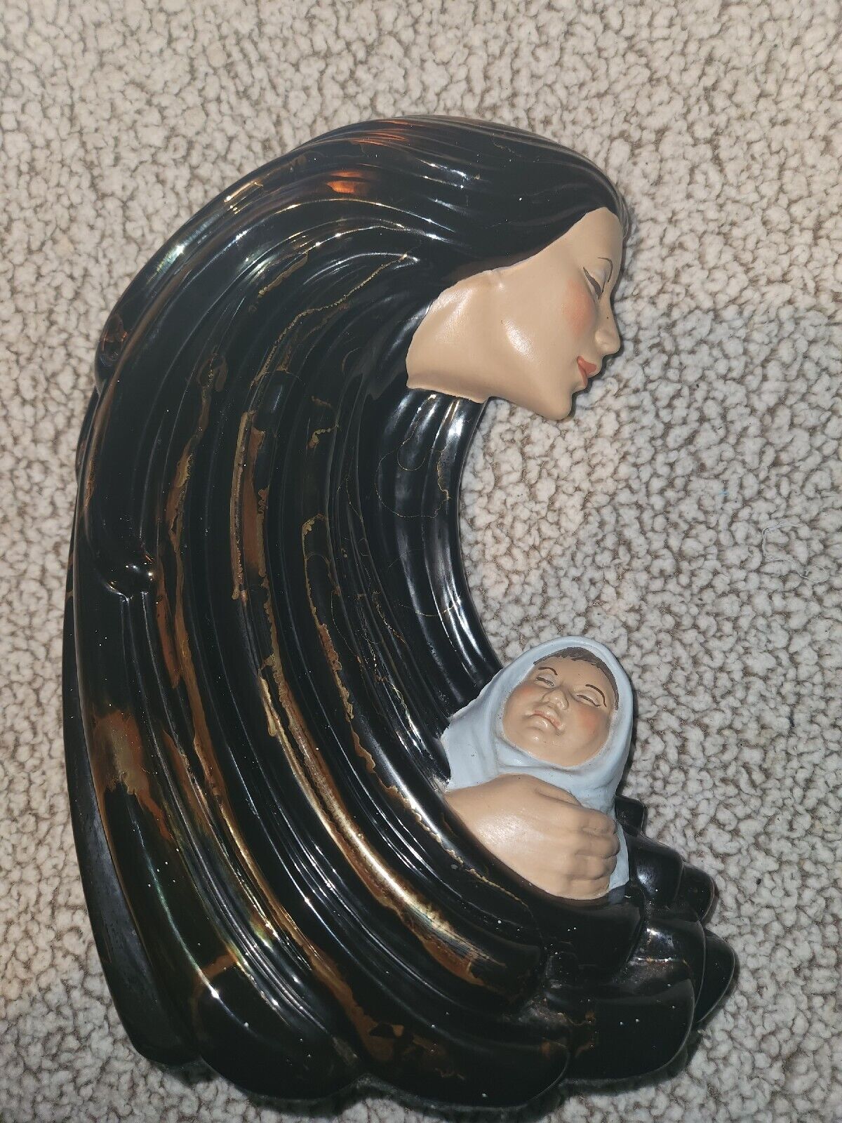Vintage Sittre Ceramic Mother And Baby Wind Lady Face Hand Painted