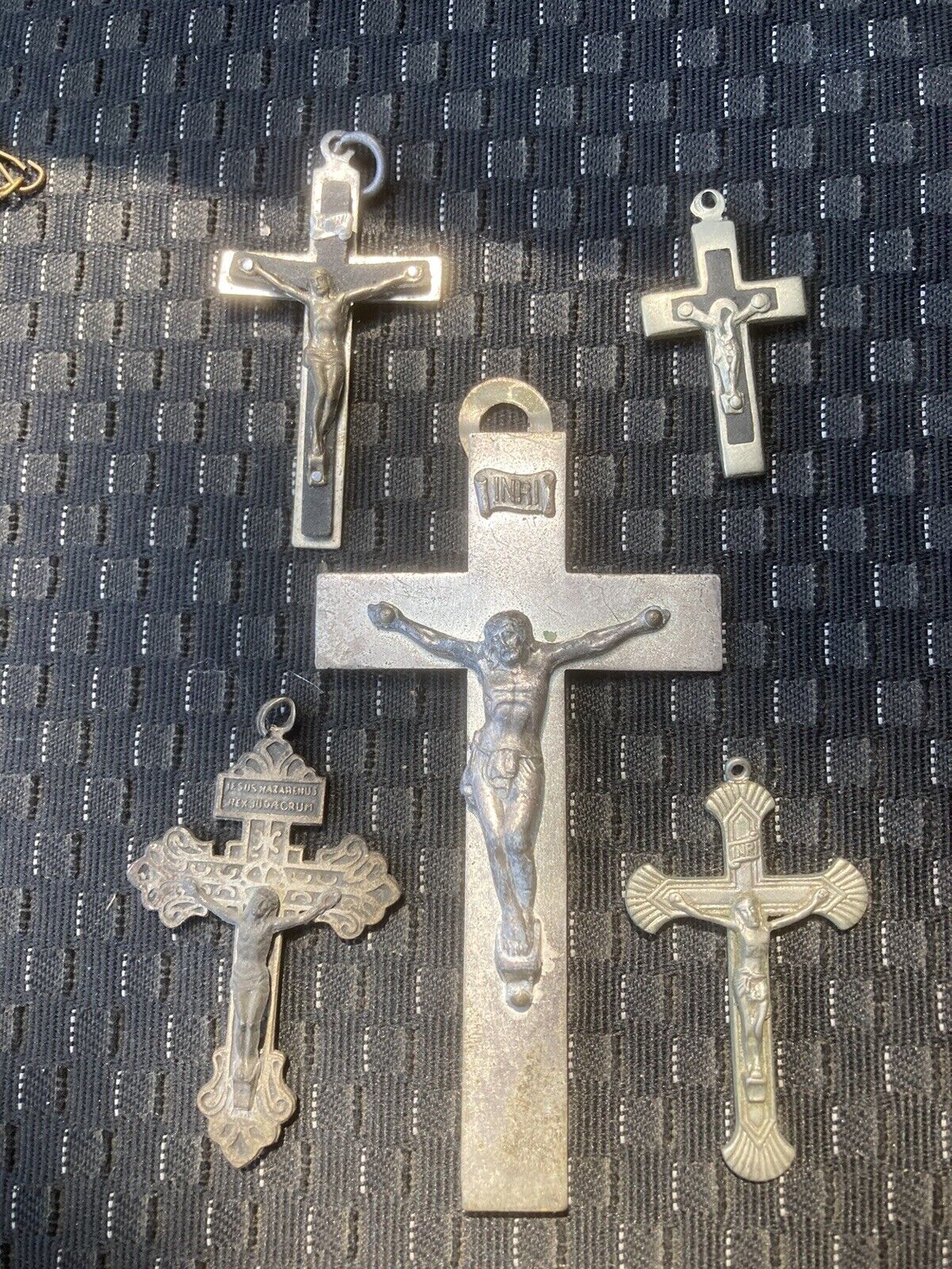 Group Six Late 19th Early 20th C. Metal Wall pocket Crucifixes