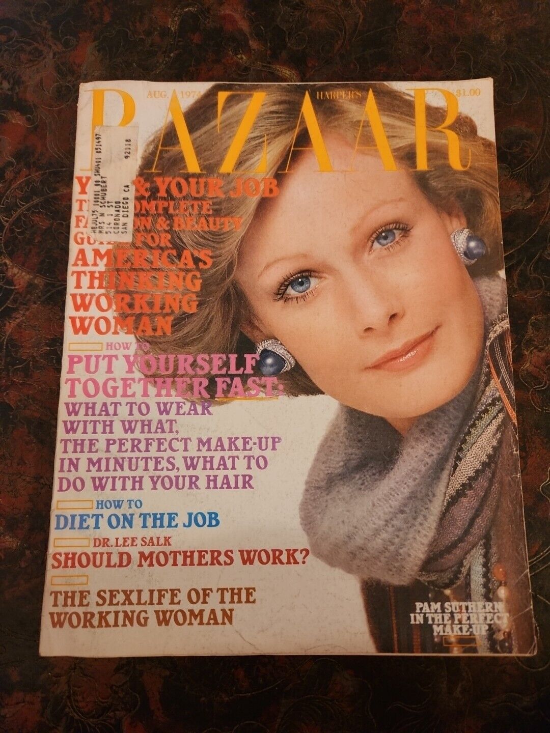 AUGUST 1974 vintage HARPERS BAZAAR fashion magazine PAM SUTHERN