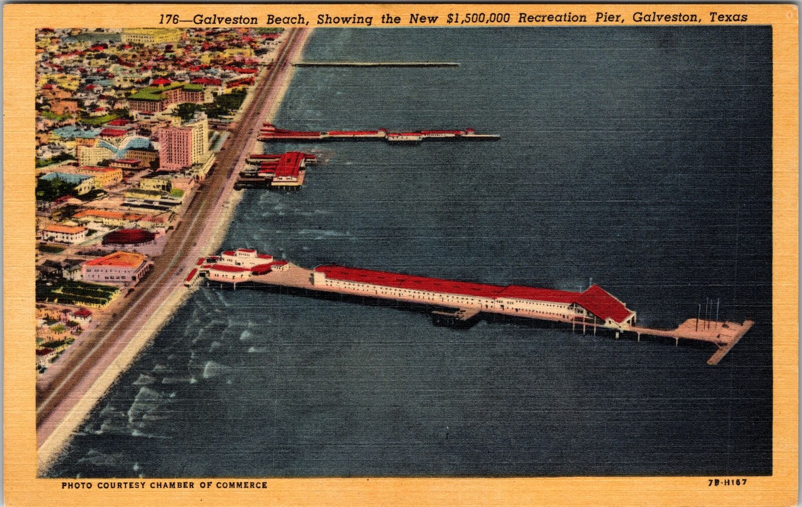 Galveston TX-Texas, Galveston Beach, Aerial View, Vintage Postcard