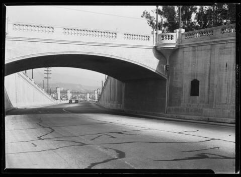 Cars Near The Hyperion Bridge In The San Fernando Valley Looking T - Old Photo