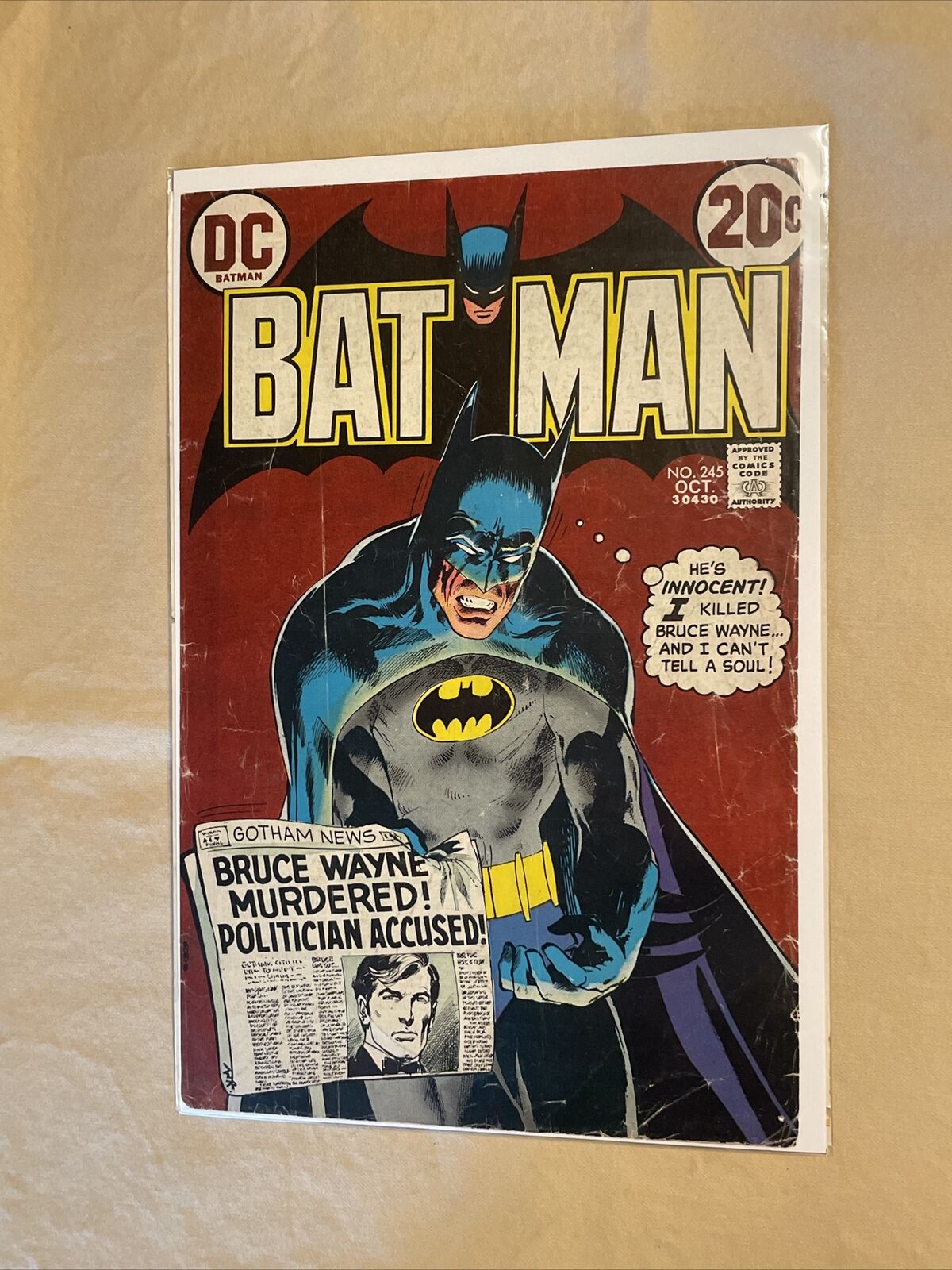 **COVER ONLY** VINTAGE COMIC DC Batman No. #245 Oct 20¢ Bruce Wayne Newspaper 