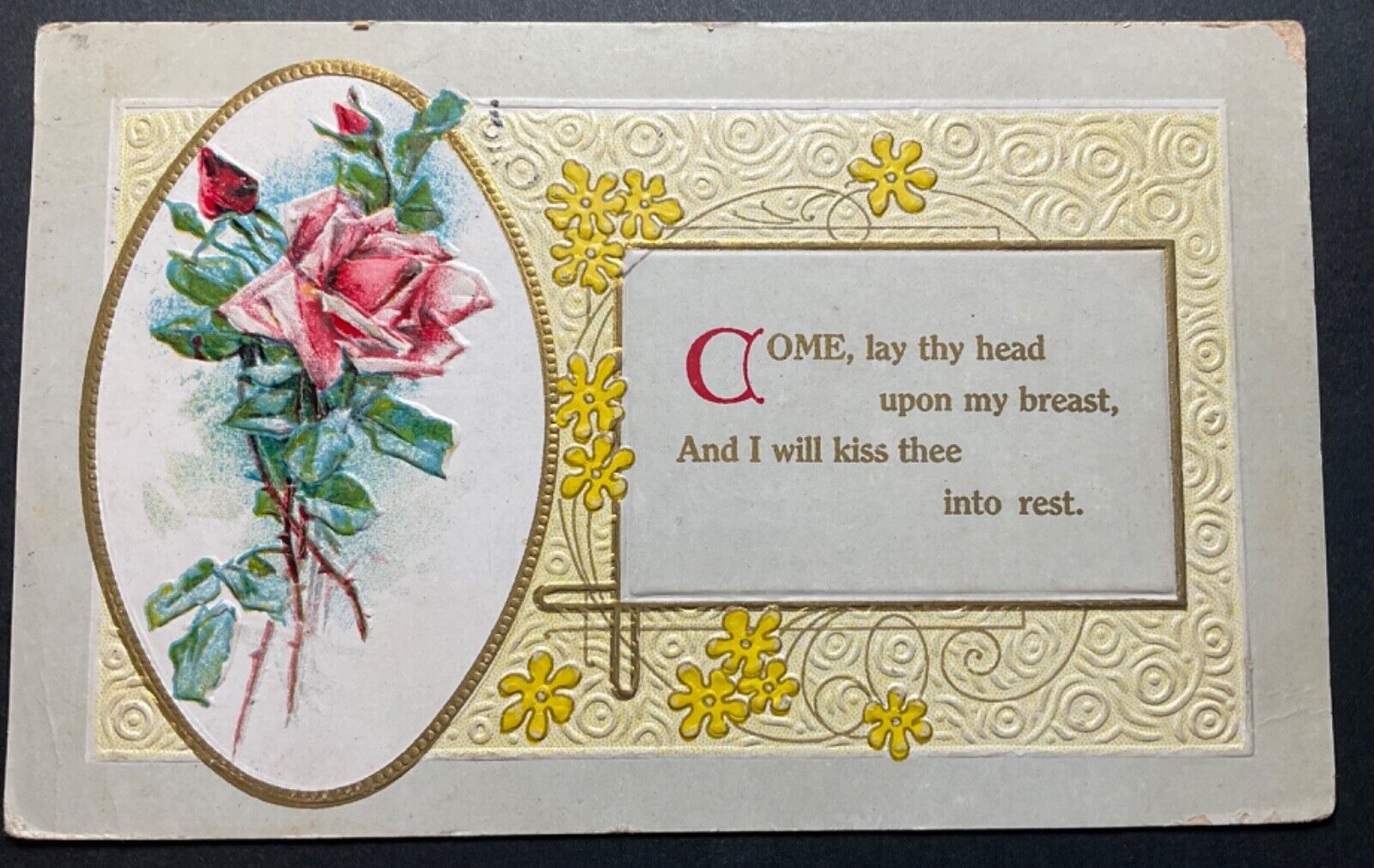 Greetings Postcard Come Lay Thy Head Upon My Breast And I Will Kiss Thee 1910