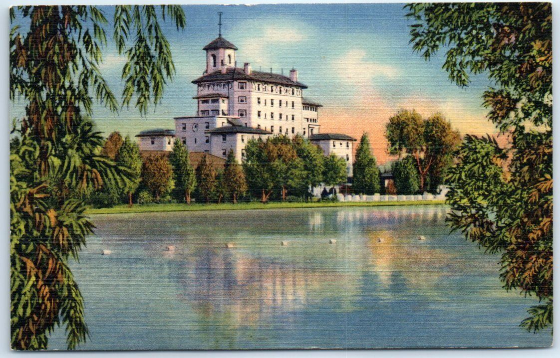 Postcard - Vista of Broadmoor Hotel from the Lake, Pikes Peak Region, Colorado