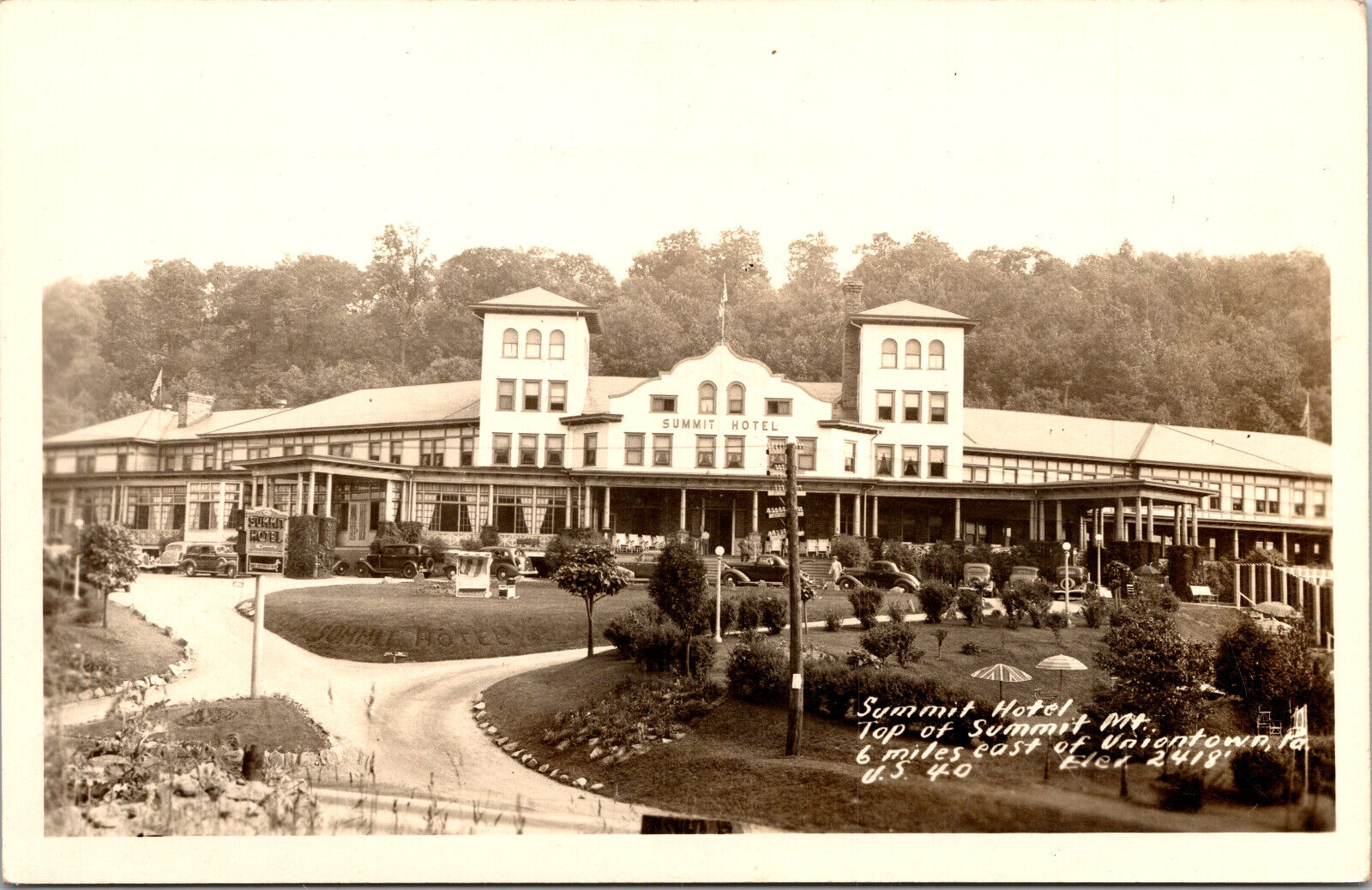 1930s Summit Inn Hotel Mountain Uniontown Chestnut Ridge PA Postcard RPPC Vtg