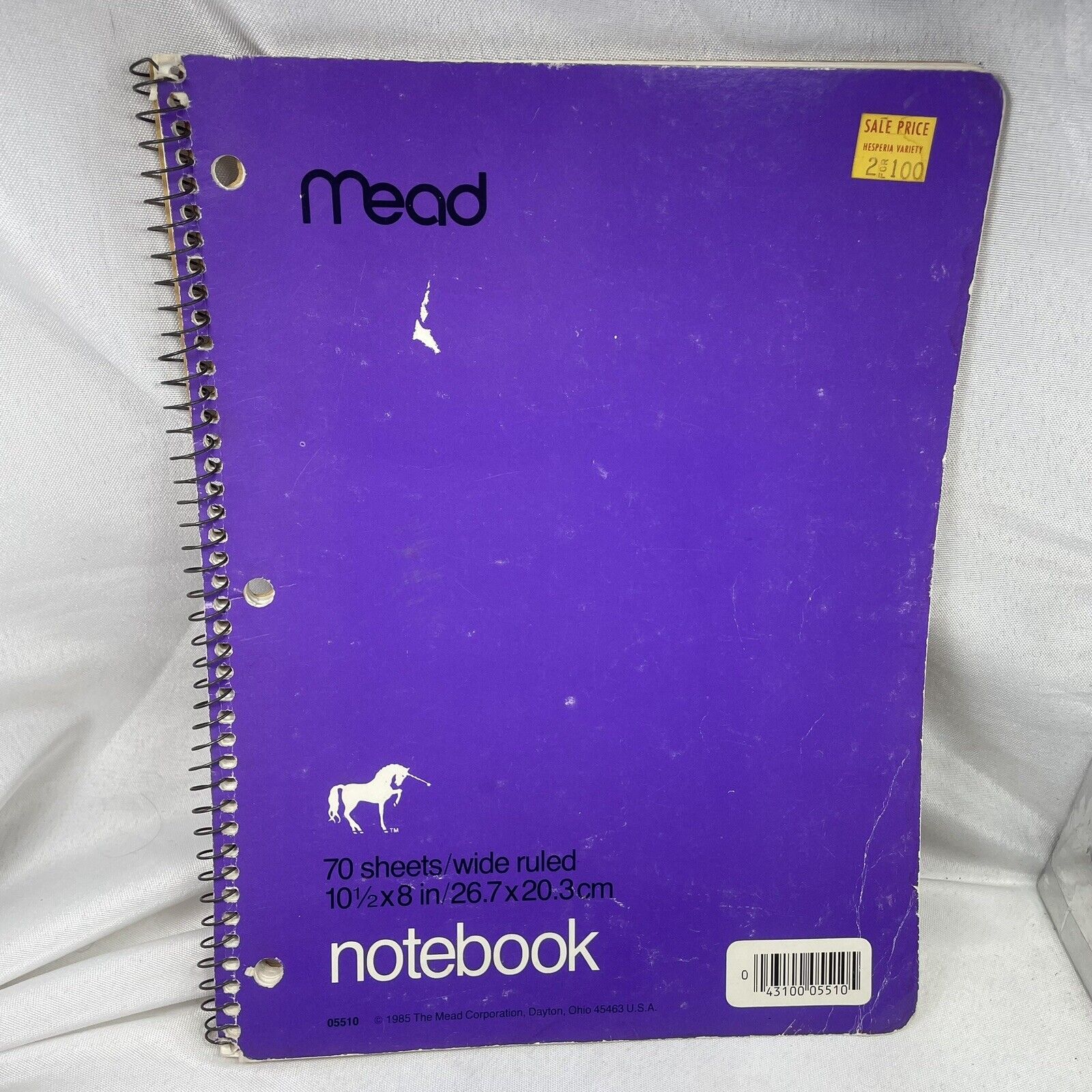 Mead Purple Unicorn Vintage 1985 Spiral Notebook - 30 Sheets Wide Ruled