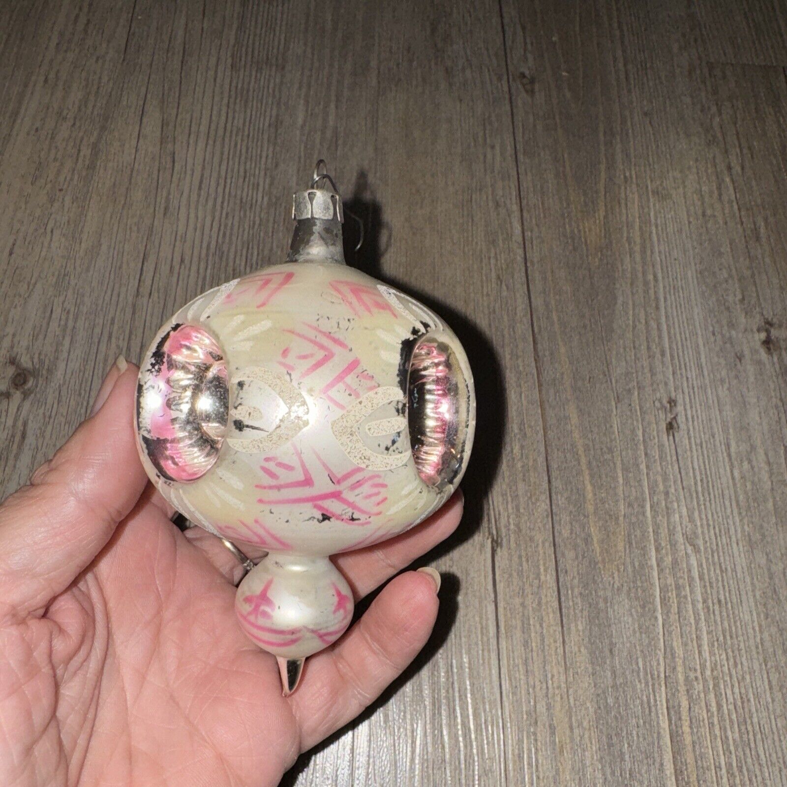Vintage Blown Glass Triple Indent Finial Christmas Ornament Poland 4.5” Tall