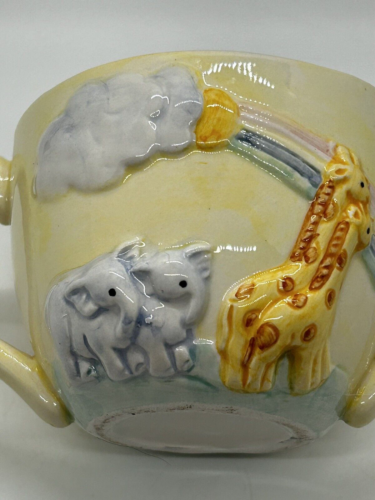 Russ Berrie Noahs Ark Cup 3D Animals Two Handled Porcelain Bear Kids Child 15193