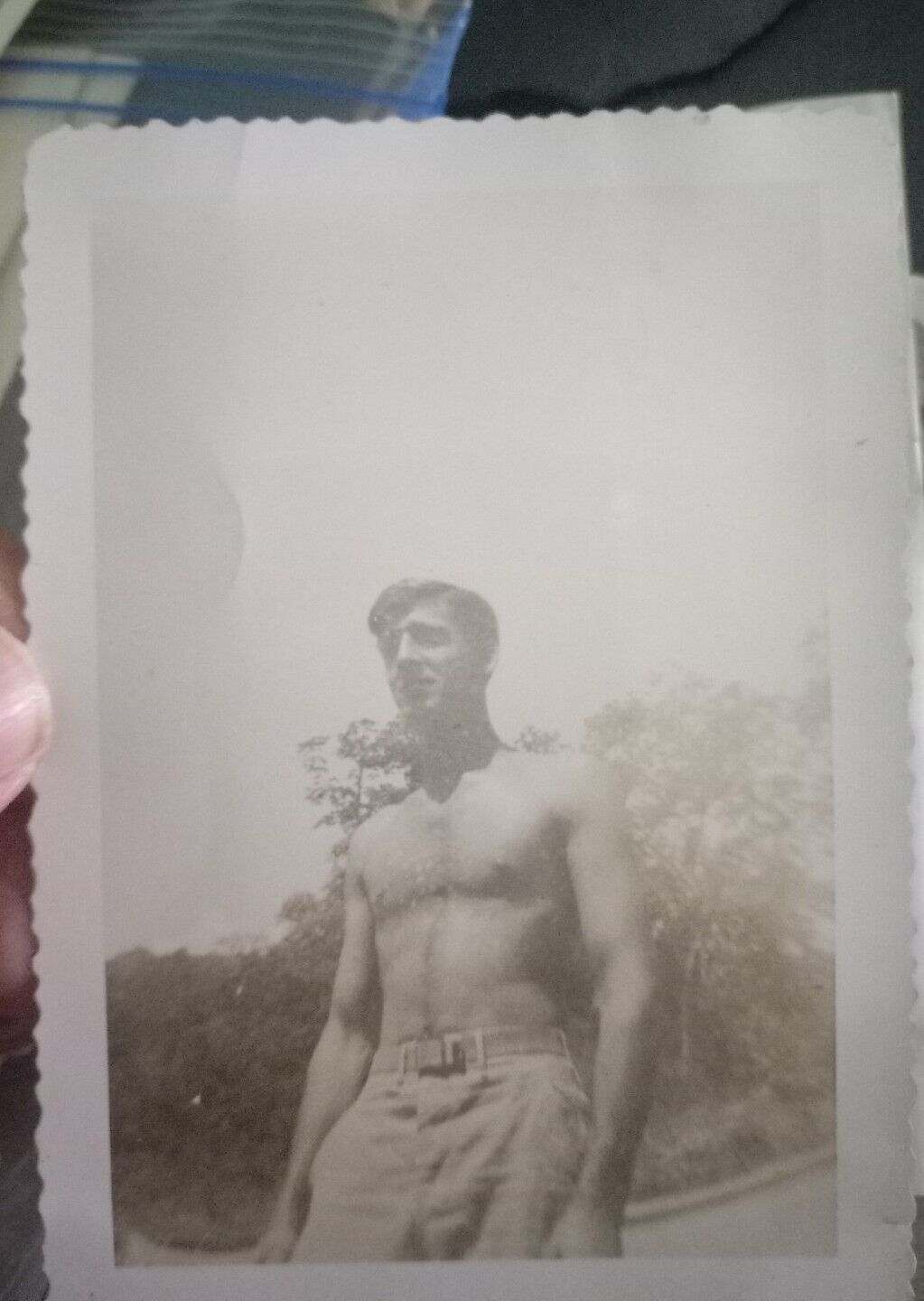 1940s Bodybuilder Muscle Man Beefcake Shirtless Vintage Gay Int Snapshot PHOTO