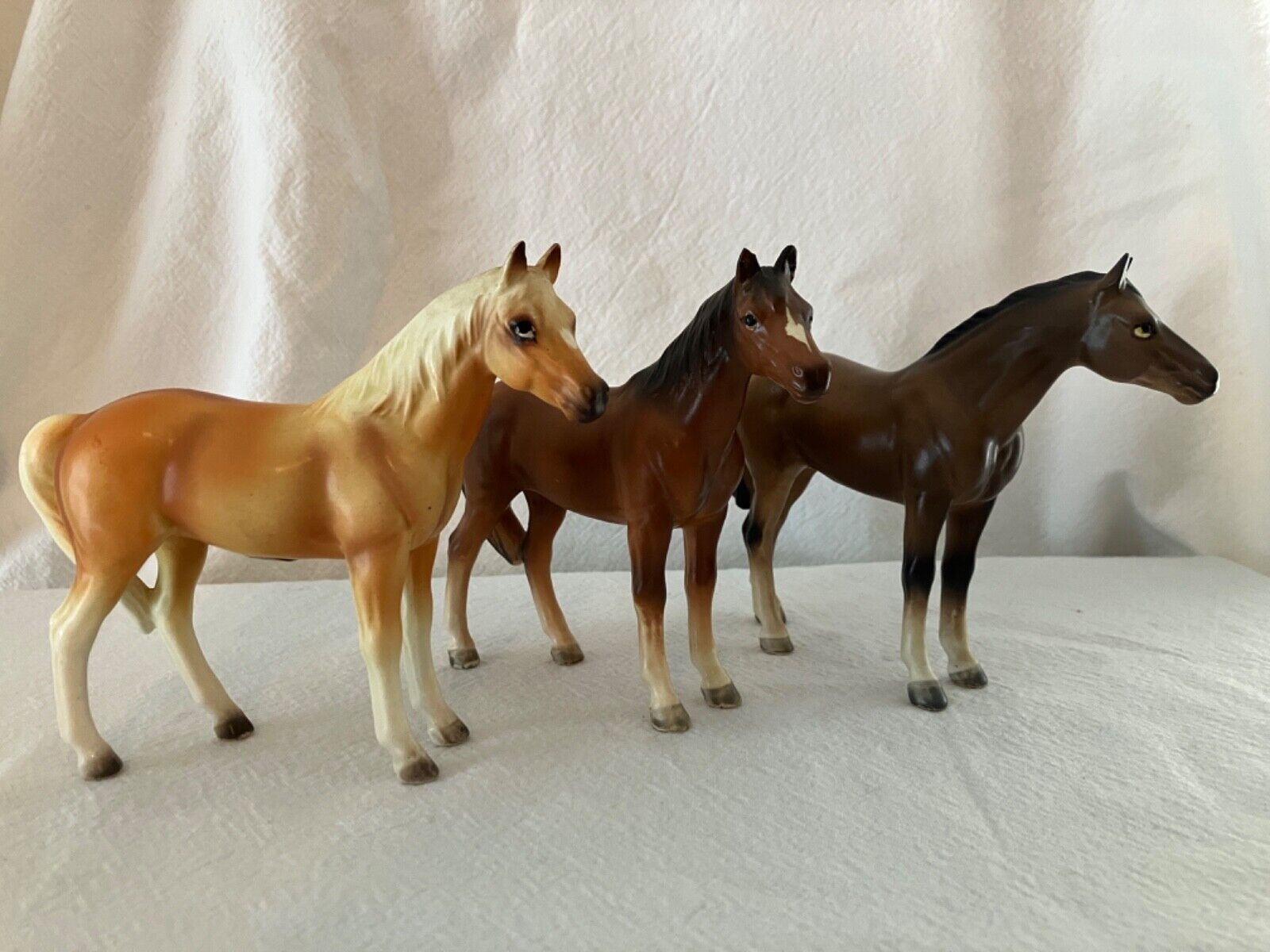 Three Horse Figurines two Lefton one Norcrest 2 Brown 1 Palomino Great Condition