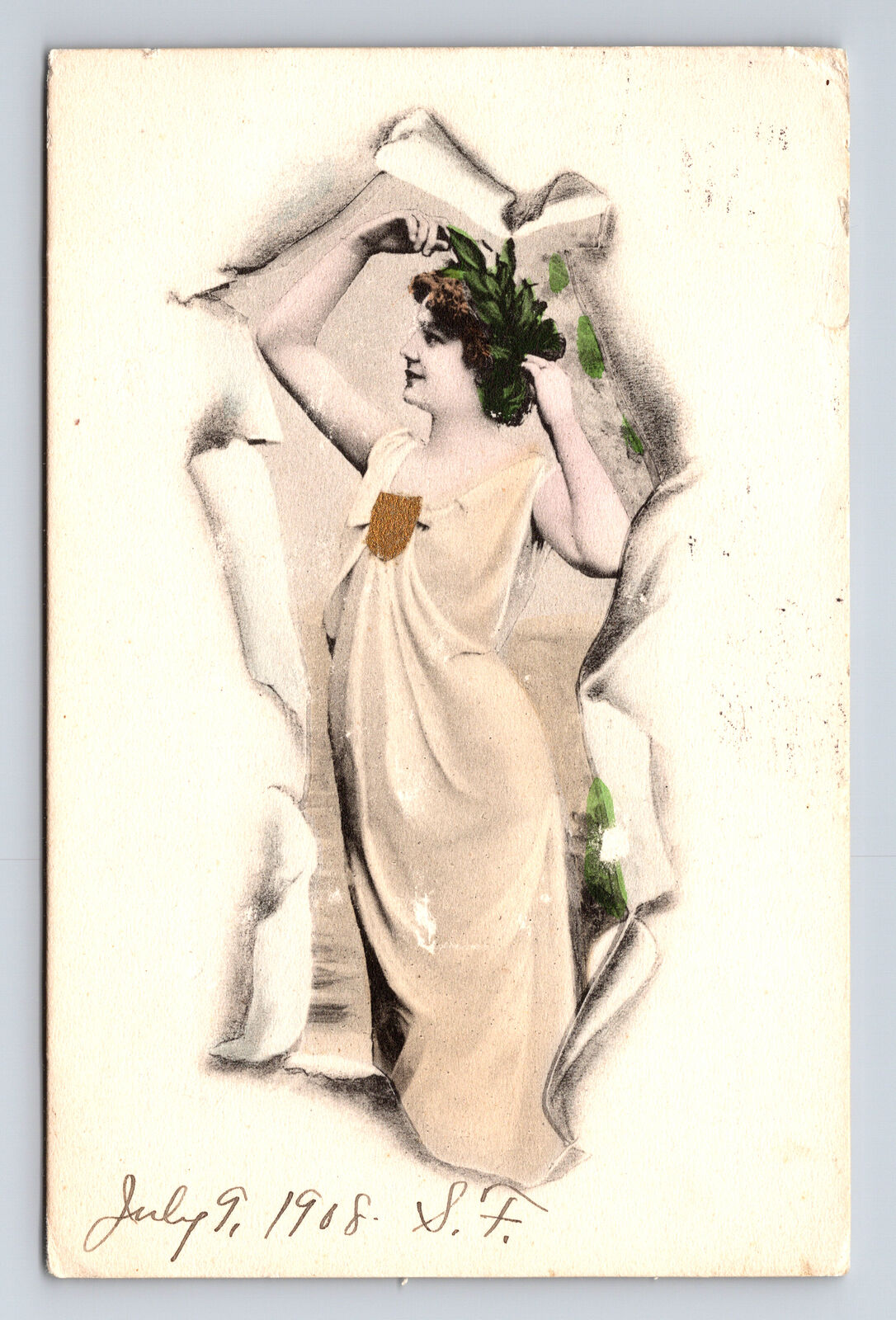 1908 Portrait of Beautiful Woman Pretty Lady Grecian Dress Postcard