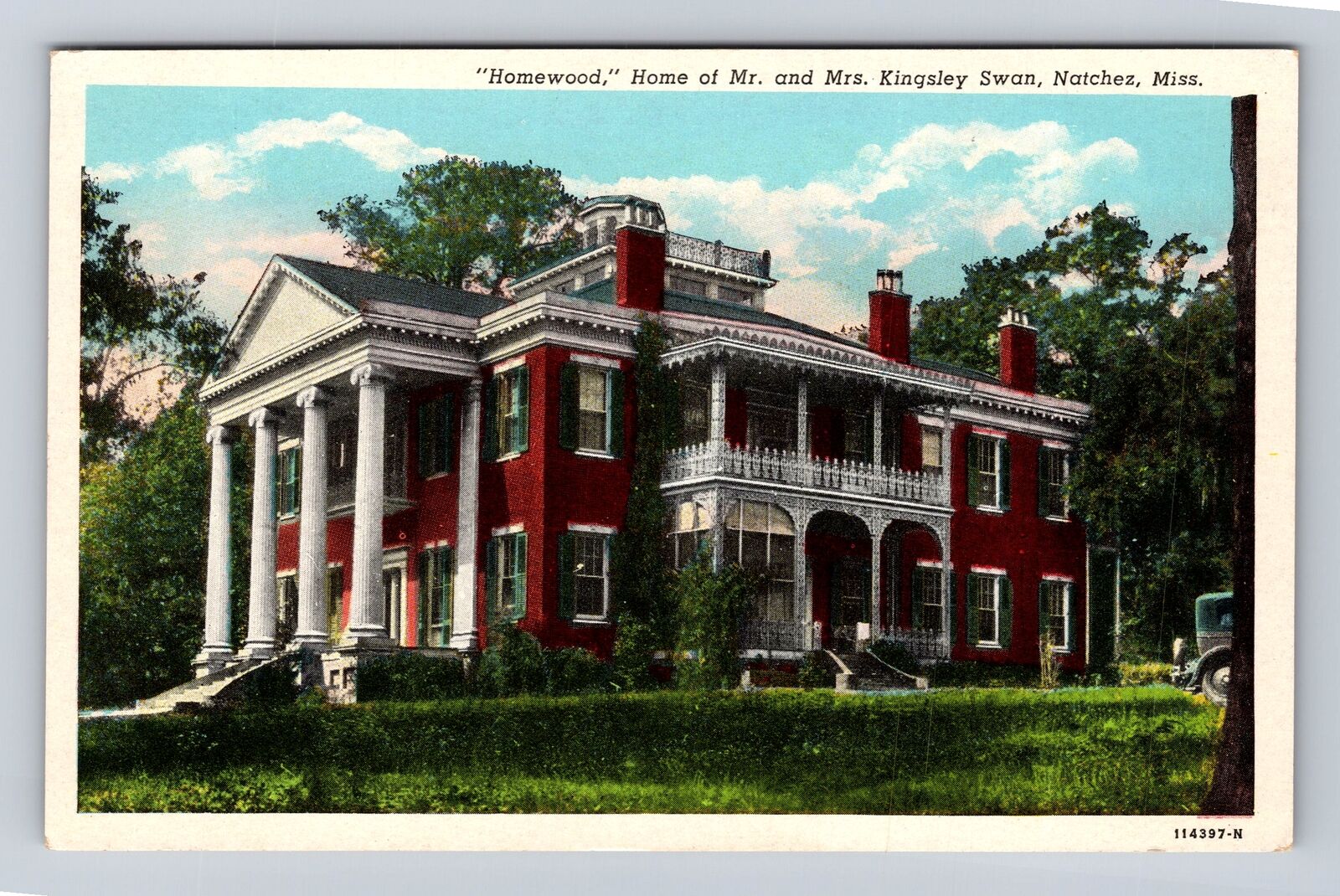 Natchez MS-Mississippi, Homewood, Kingsley Swan Home, Vintage Souvenir Postcard