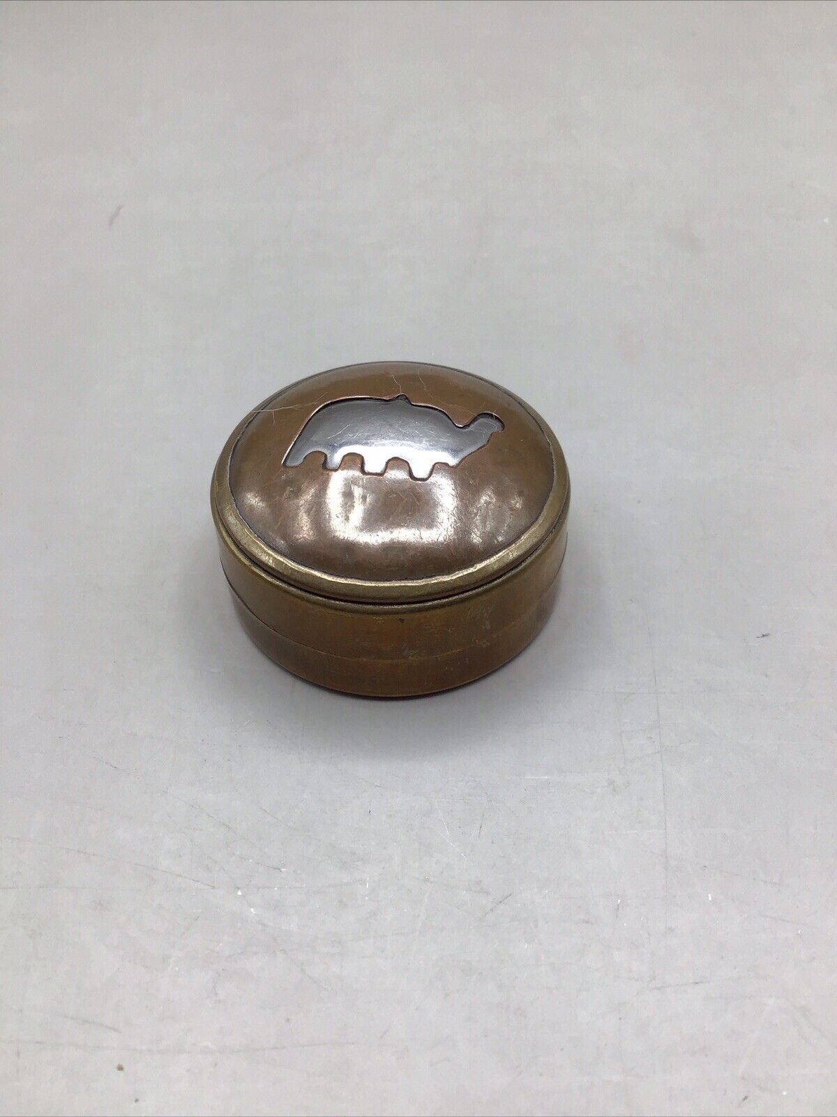 Brass Copper Silver Metal Elephant Round Trinket / Pill Box