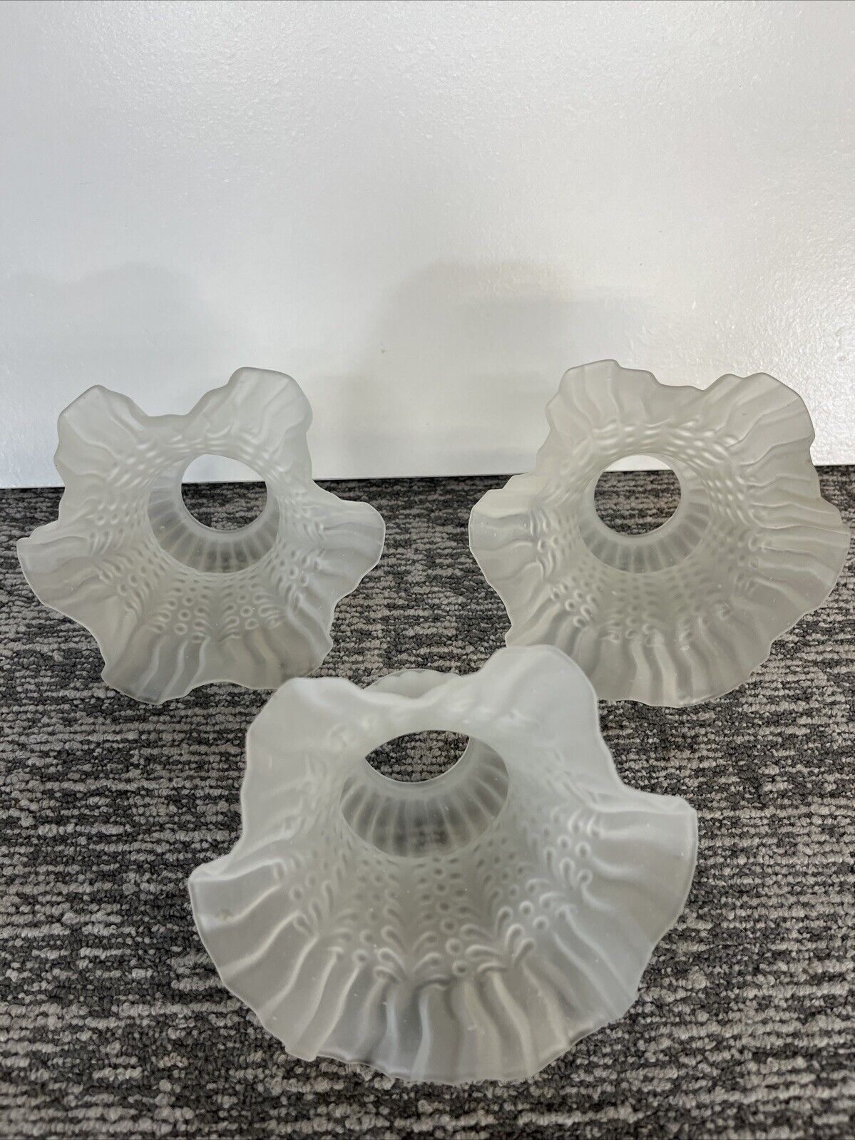 Lot of 3 Vintage Frosted Fluted Lamp Shades, Great Condition 