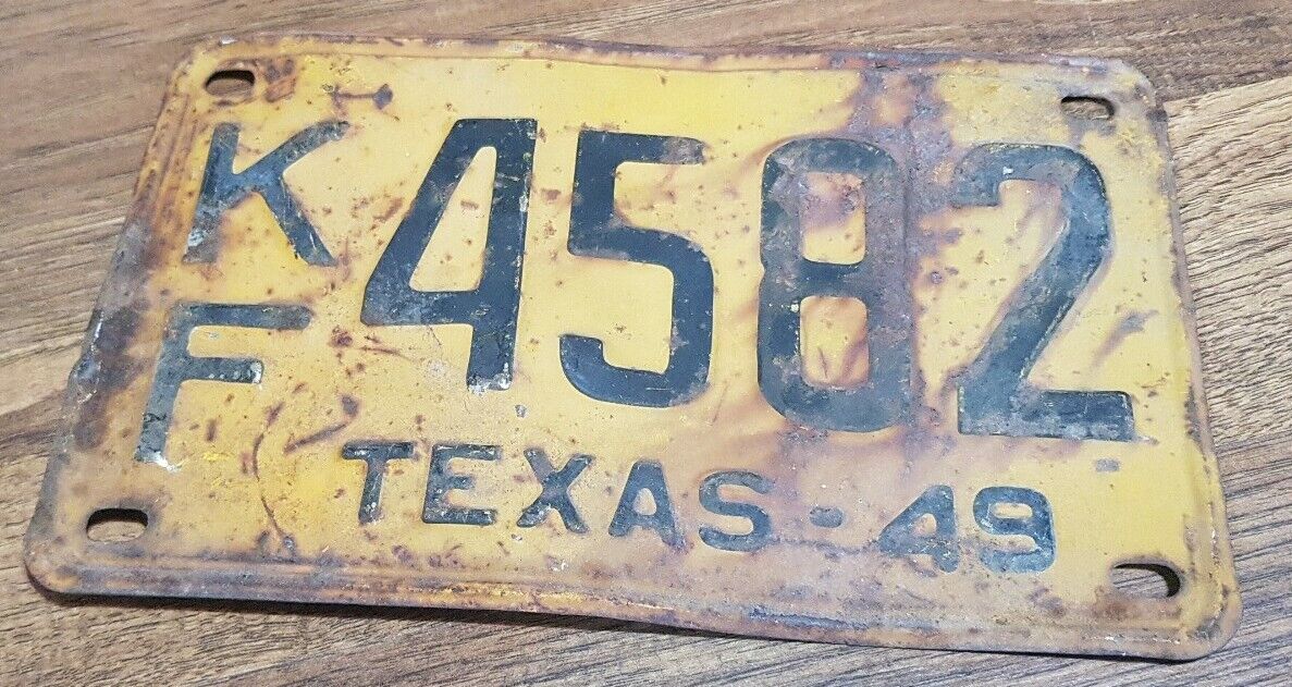 1949 TEXAS LICENSE PLATE VINTAGE RARE KF 4582