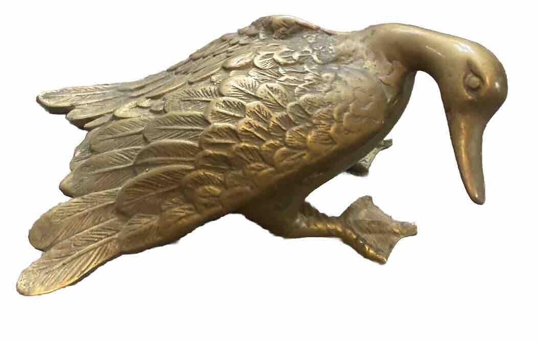 Vintage Large Heavy Brass Duck Figurine 9” *N