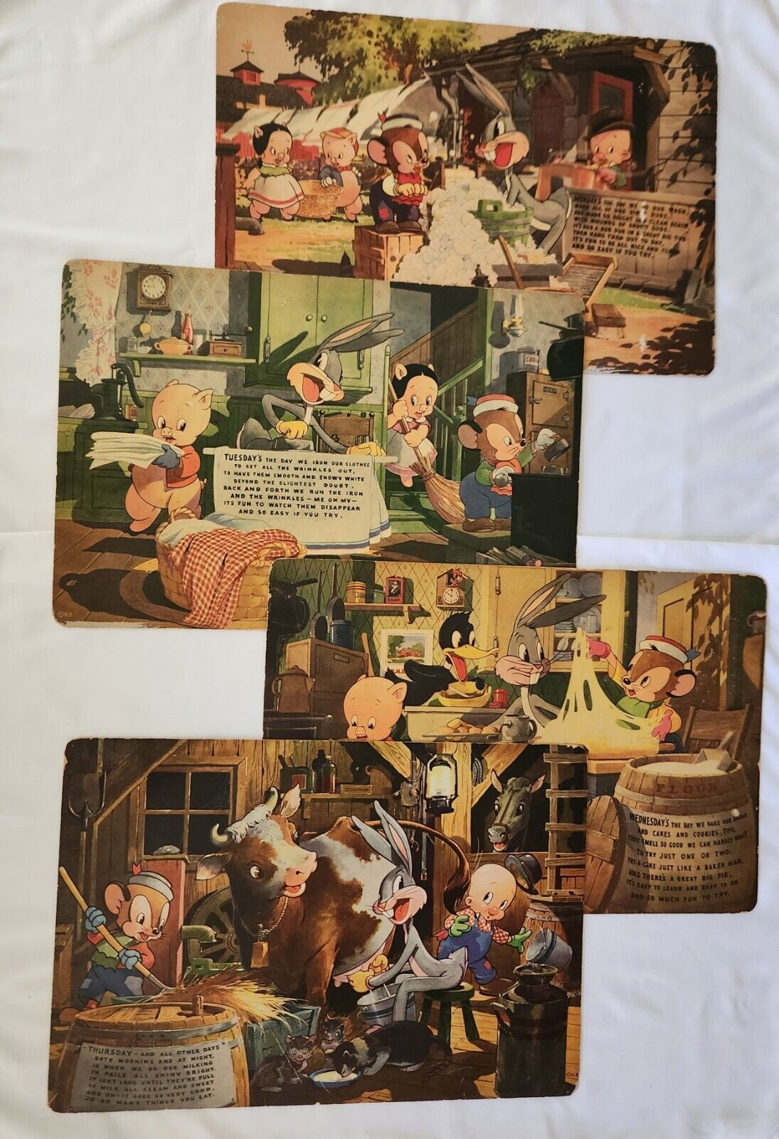 PRICE DROP Vintage 1940's Merry Melodies Looney Tunes  4 Placemat Set 
