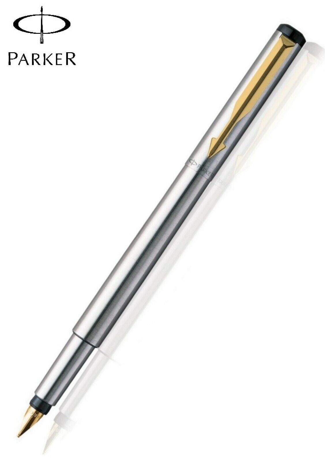 Parker Vector Steel (Gold Nib) GT Fountain Ink Pen Trim Fine New Boxed Converter