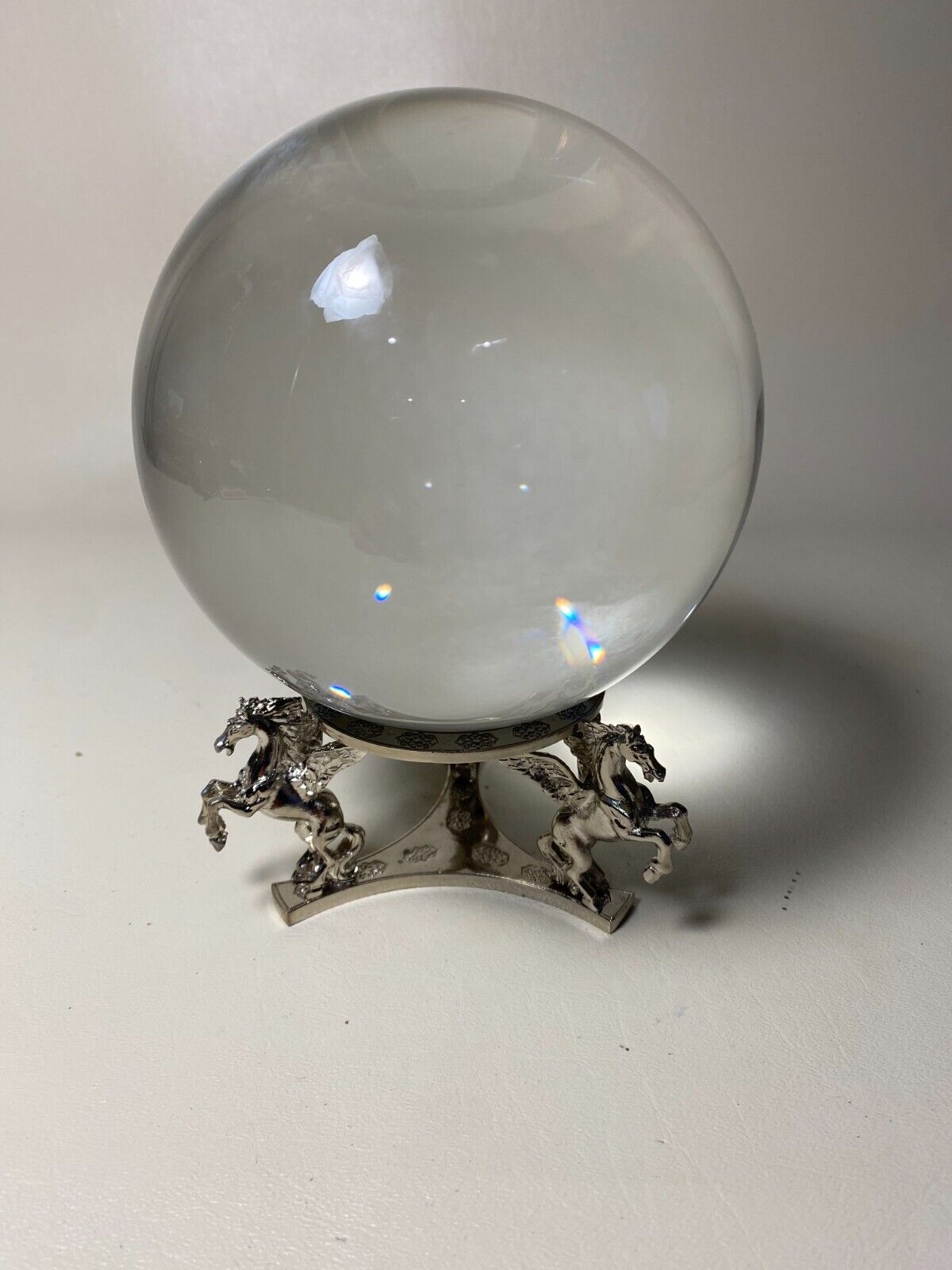 Vintage Amlong Crystal 5 inch 6LBS Crystal Ball w Pegasus Winged Horses Stand