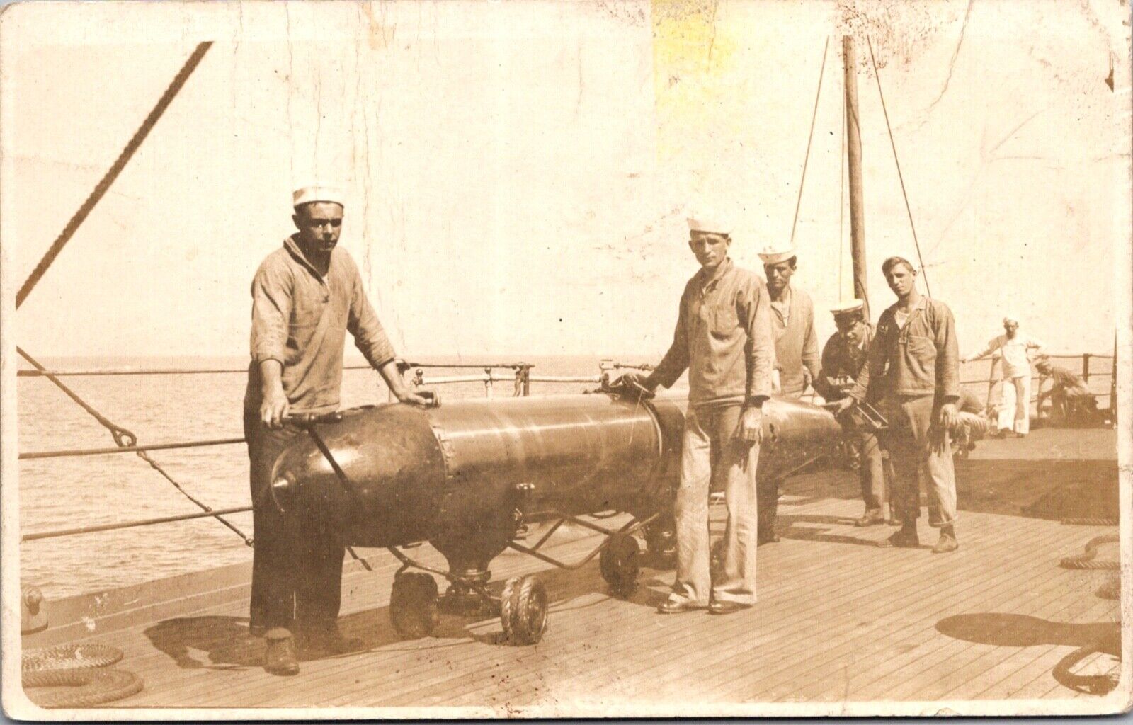 Real Photo Postcard Military Navy Men on a Ship