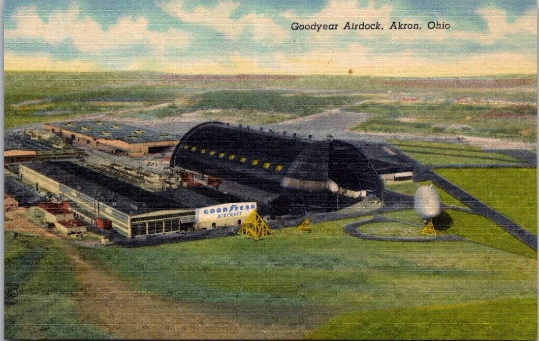 Akron OH Ohio Goodyear Airdock Aircraft's Airship Construction Vintage Postcard