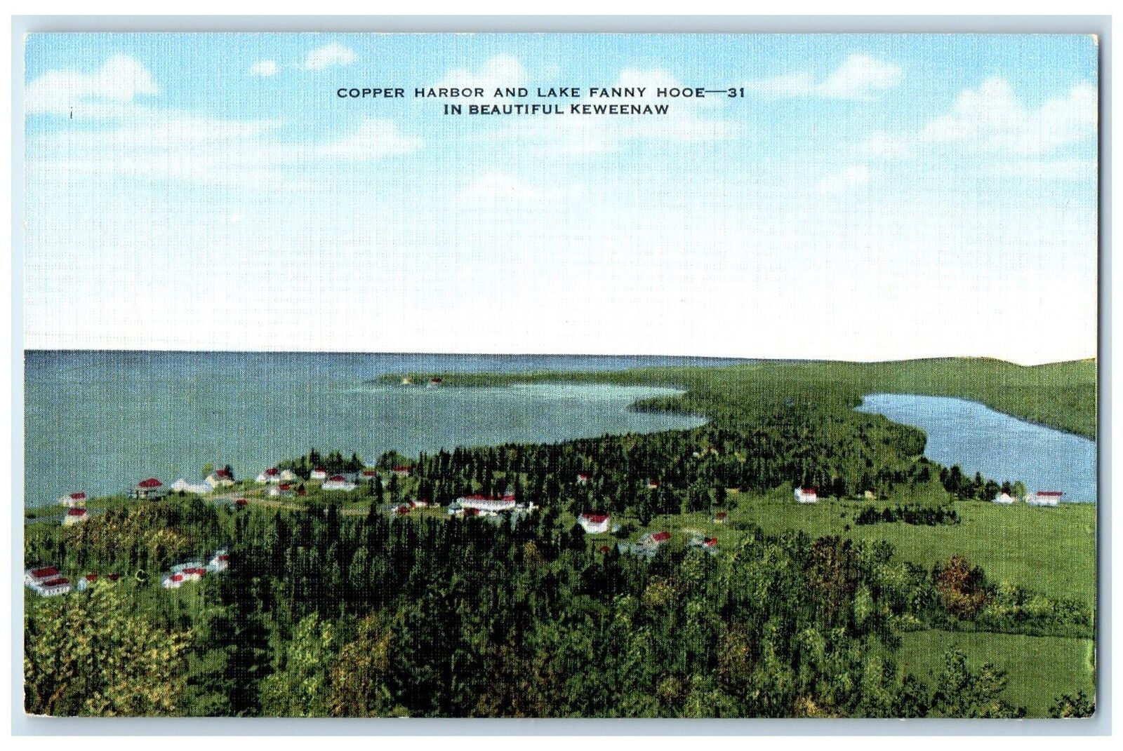 c1940s Copper Harbor And Lake Fanny Hoe In Beautiful Keweenaw MI Tree Postcard