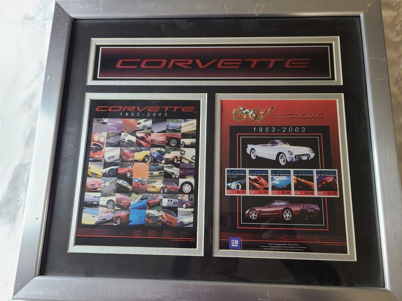 Corvette Collectible 1953-2003 50th Anniversary Framed St Vincent $2.00 Stamps G