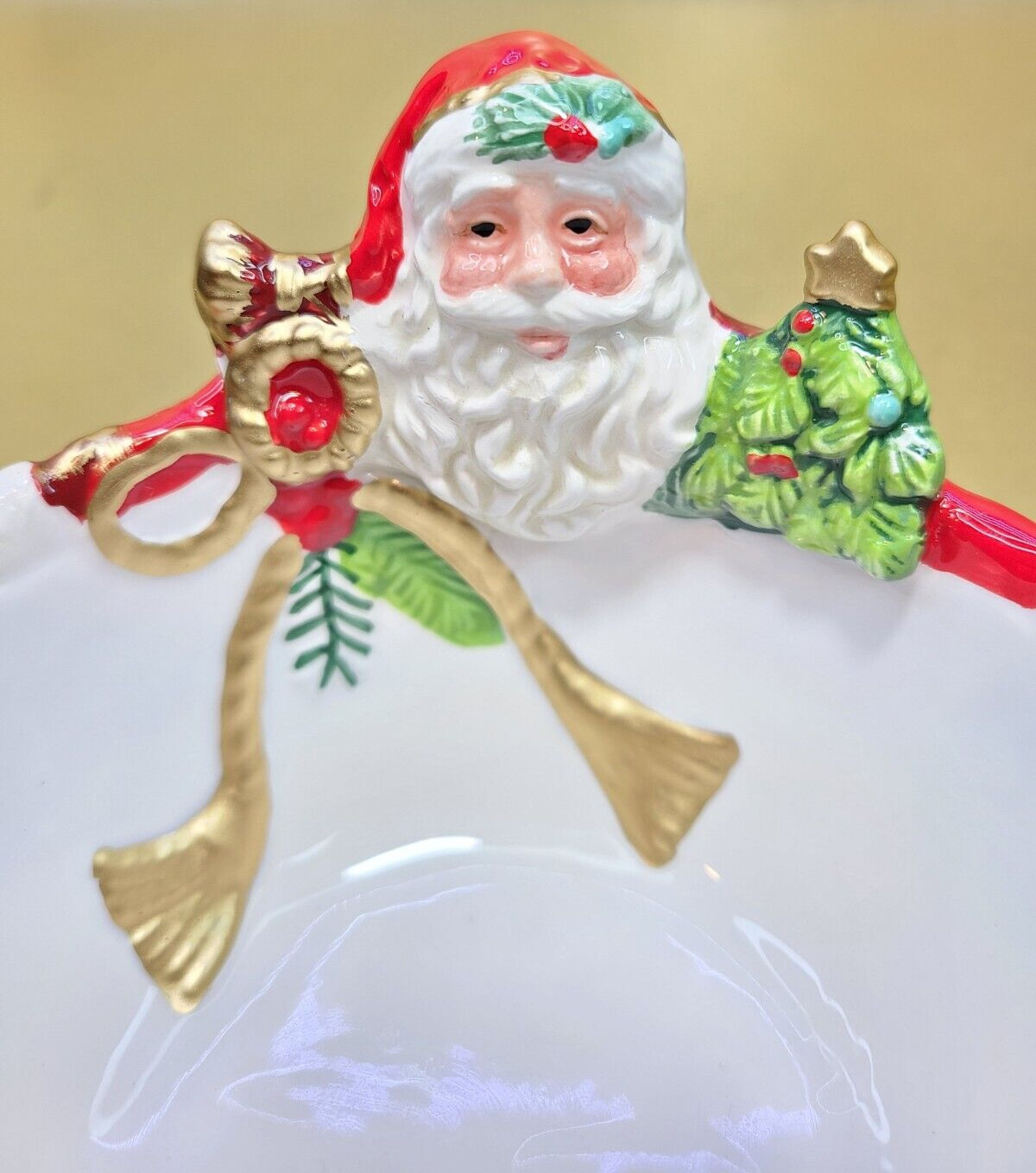 Fitz and Floyd Macy's Christmas Holiday Tidings Nut Bowl Santa 4” Ceramic 2017