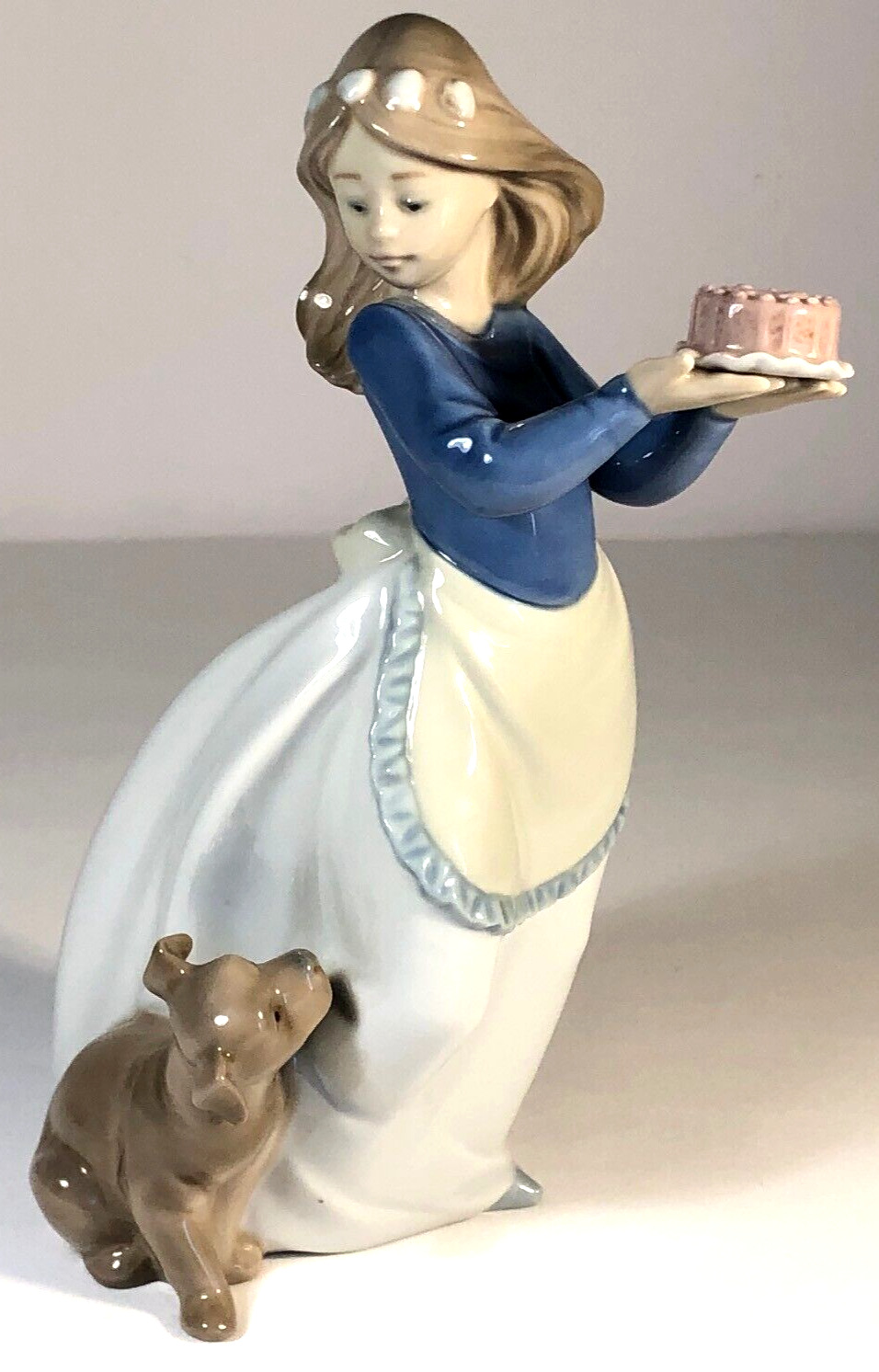 Vintage 1987 Lladro Nao Puppy's Birthday #1045 Girl W Cake & Dog Figurine Spain