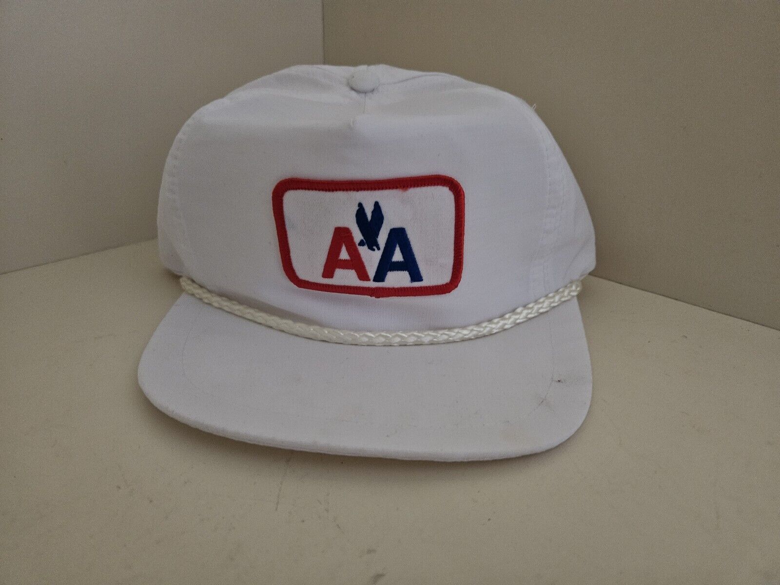 Vintage 80s American Airlines AA Blue Trucker Mesh Snapback Hat Roped Blue White