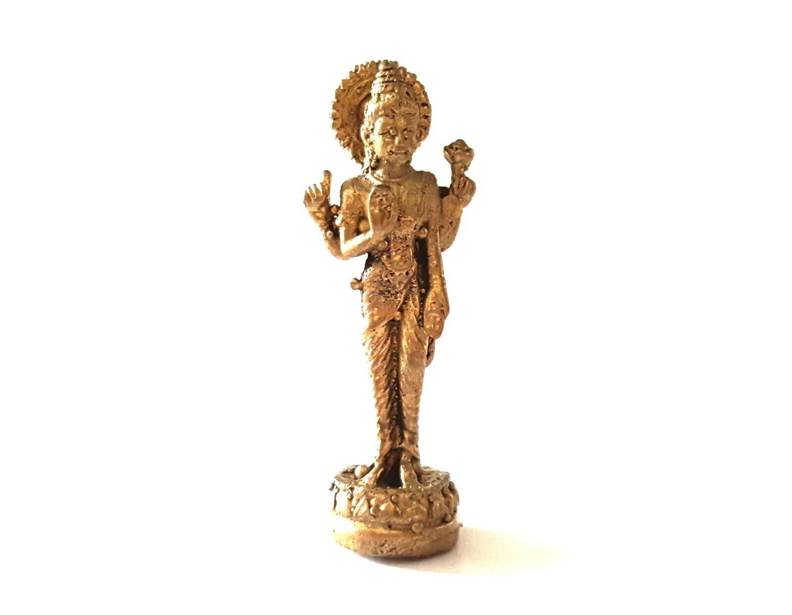 Hinduism Lord Maa Laxmi Lakshmi Statue Tridevi Vishnu Consort Blessing Gold Tiny