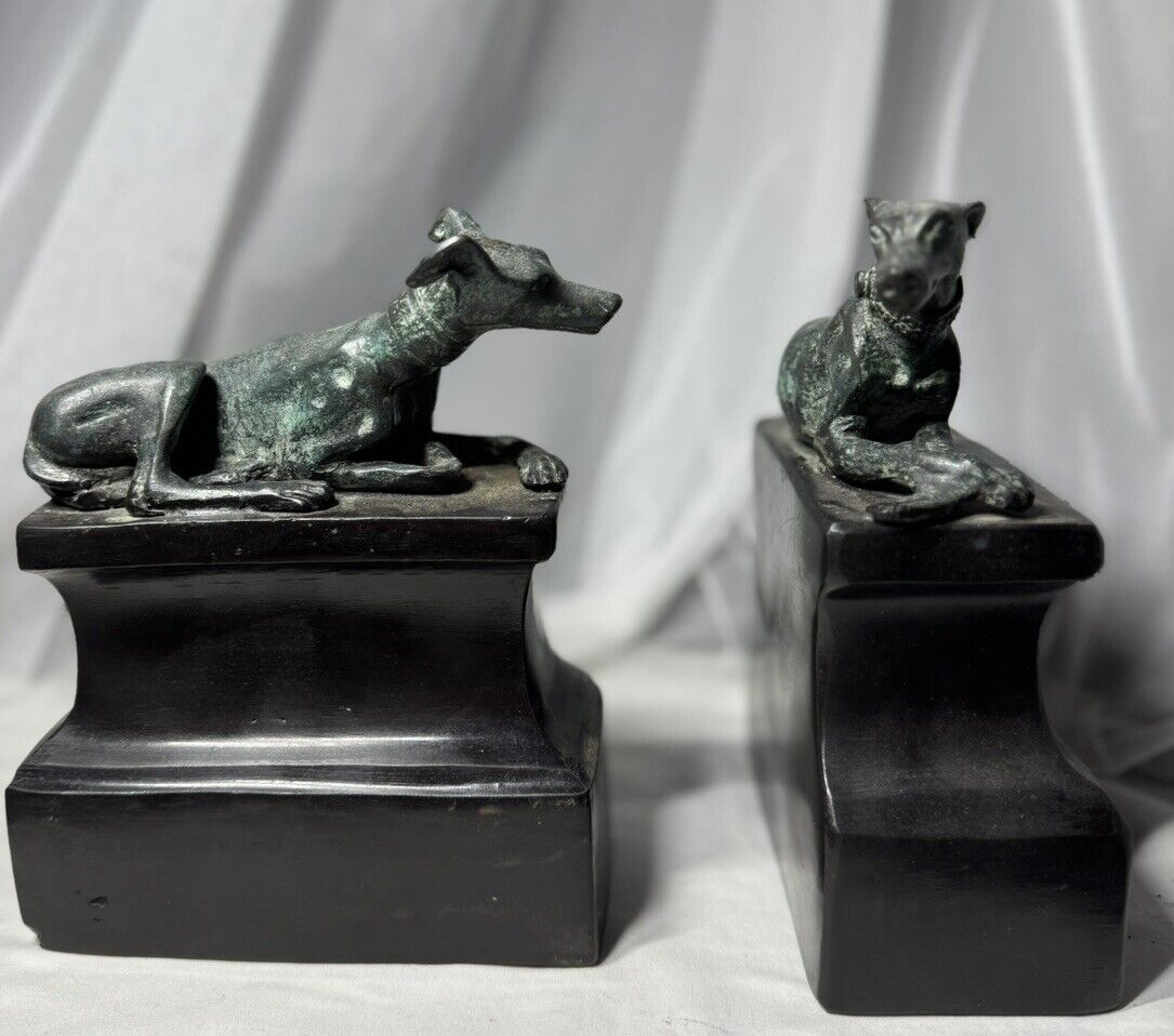 Vintage Maitland Smith Whippet Dog Heavy Bronze Bookends