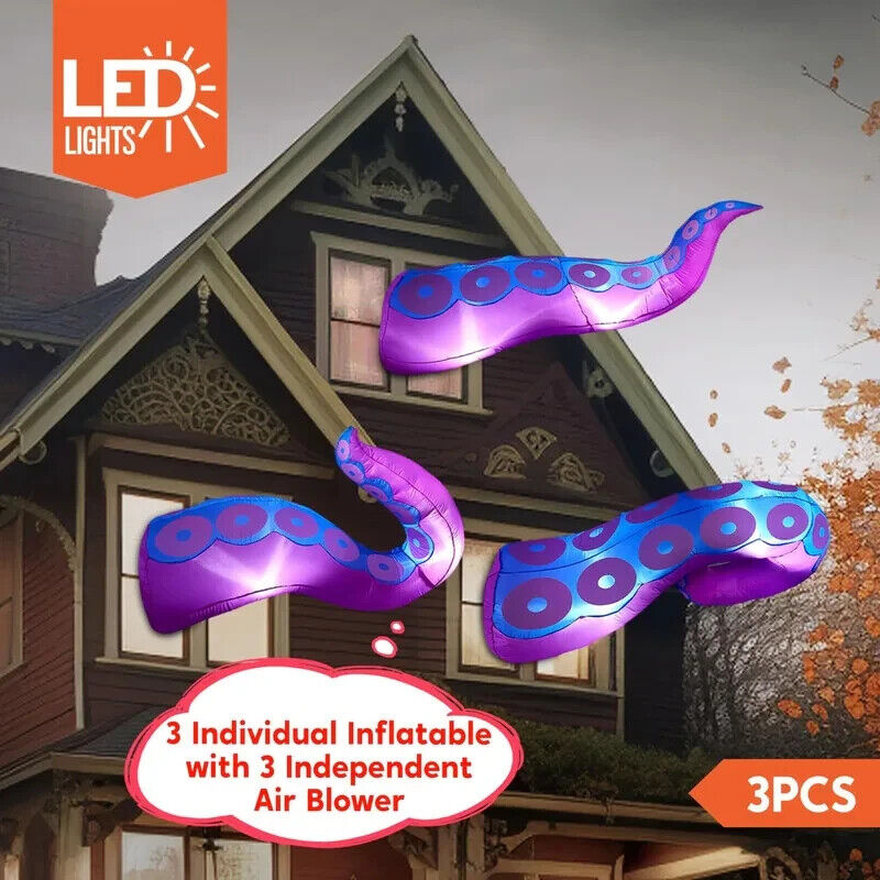 3 Pcs Halloween Inflatable Giant Octopus Tentacle W/ Blowers Decorations Outdoor