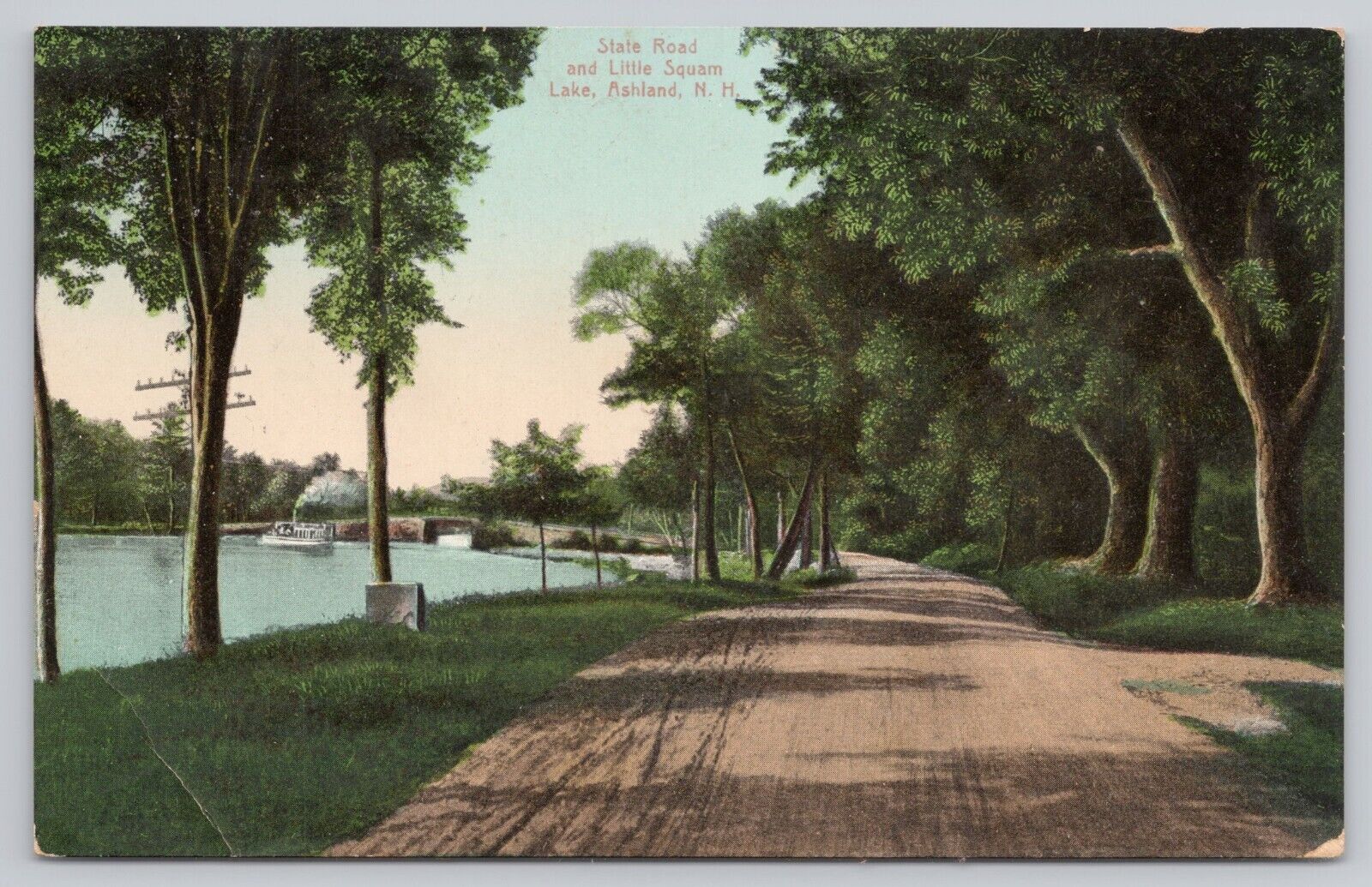 Ashland New Hampshire, State Road & Little Squam Lake, Vintage Postcard