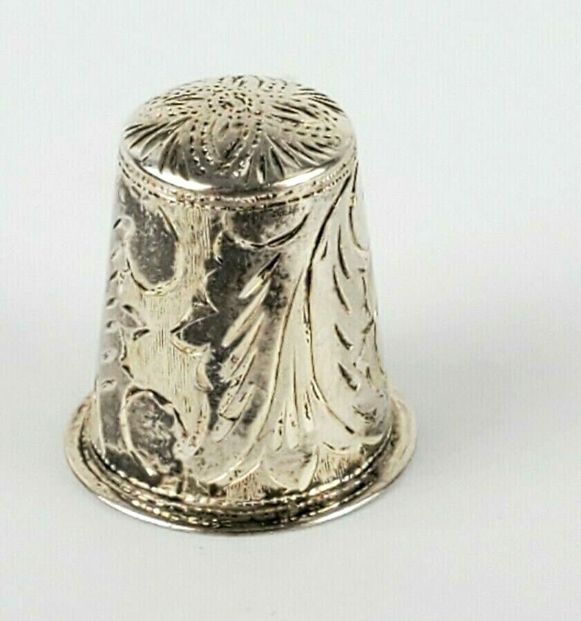 Vintage 925 Sterling Silver Thailand Sterling Thimble Engraved Nature Abstract