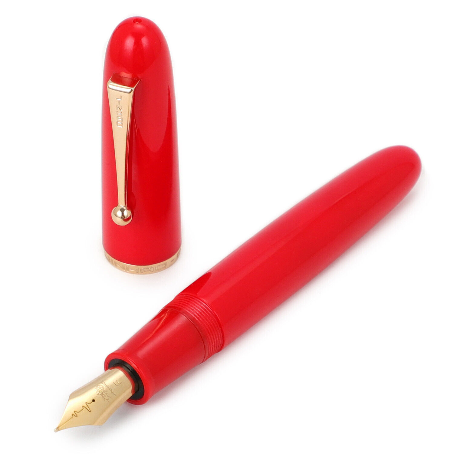 Jinhao 9019 Fountain Pen #8 F/M Heartbeat Nib, Vivid Red Resin & Large Converter