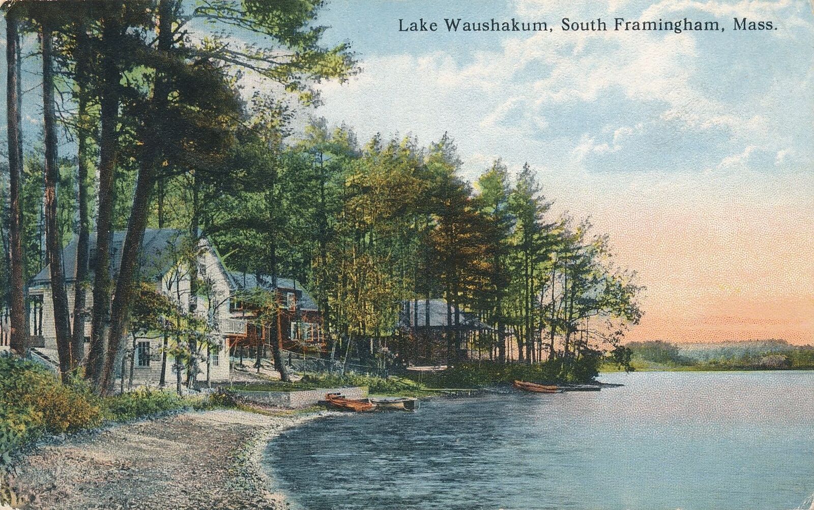SOUTH FRAMINGHAM MA - Lake Waushakum Postcard - 1914